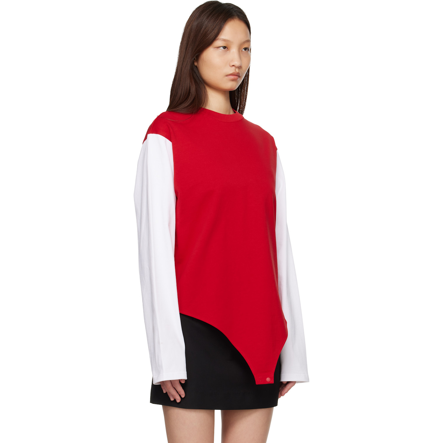  Lii Red & White Contrast Long Sleeve Bodysuit 