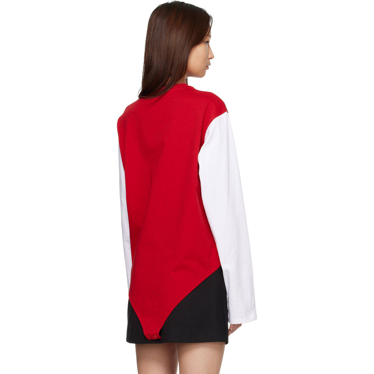  Lii Red & White Contrast Long Sleeve Bodysuit 