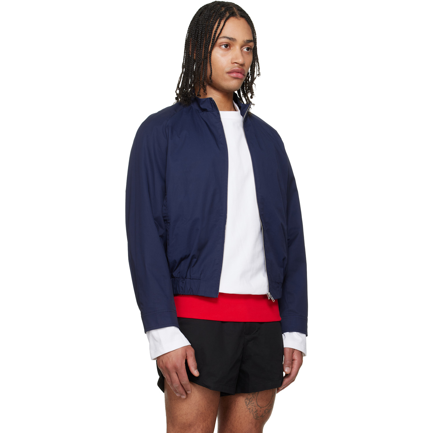 Lii Navy Back Flap Cropped Bomber Jacket 