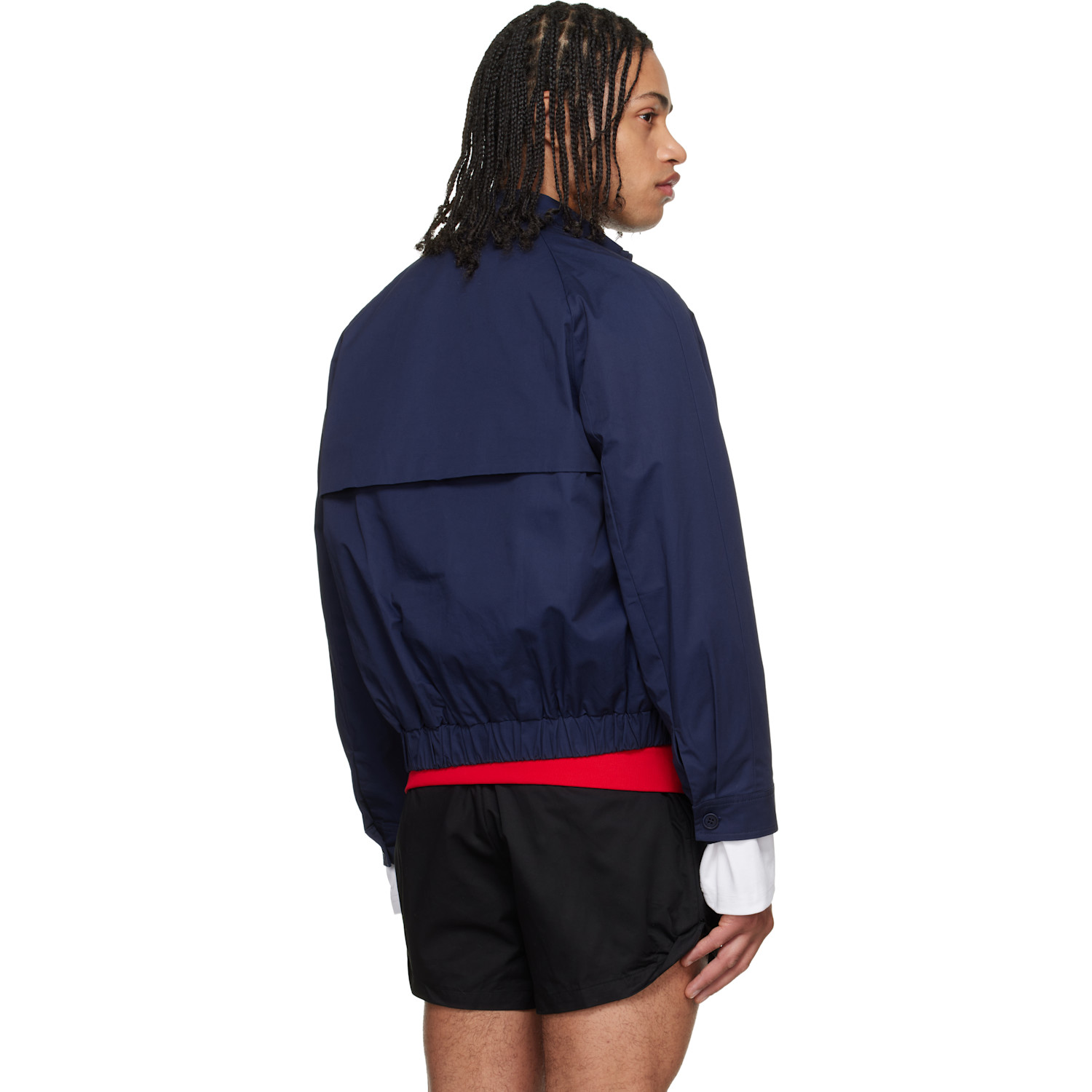  Lii Navy Back Flap Cropped Bomber Jacket 