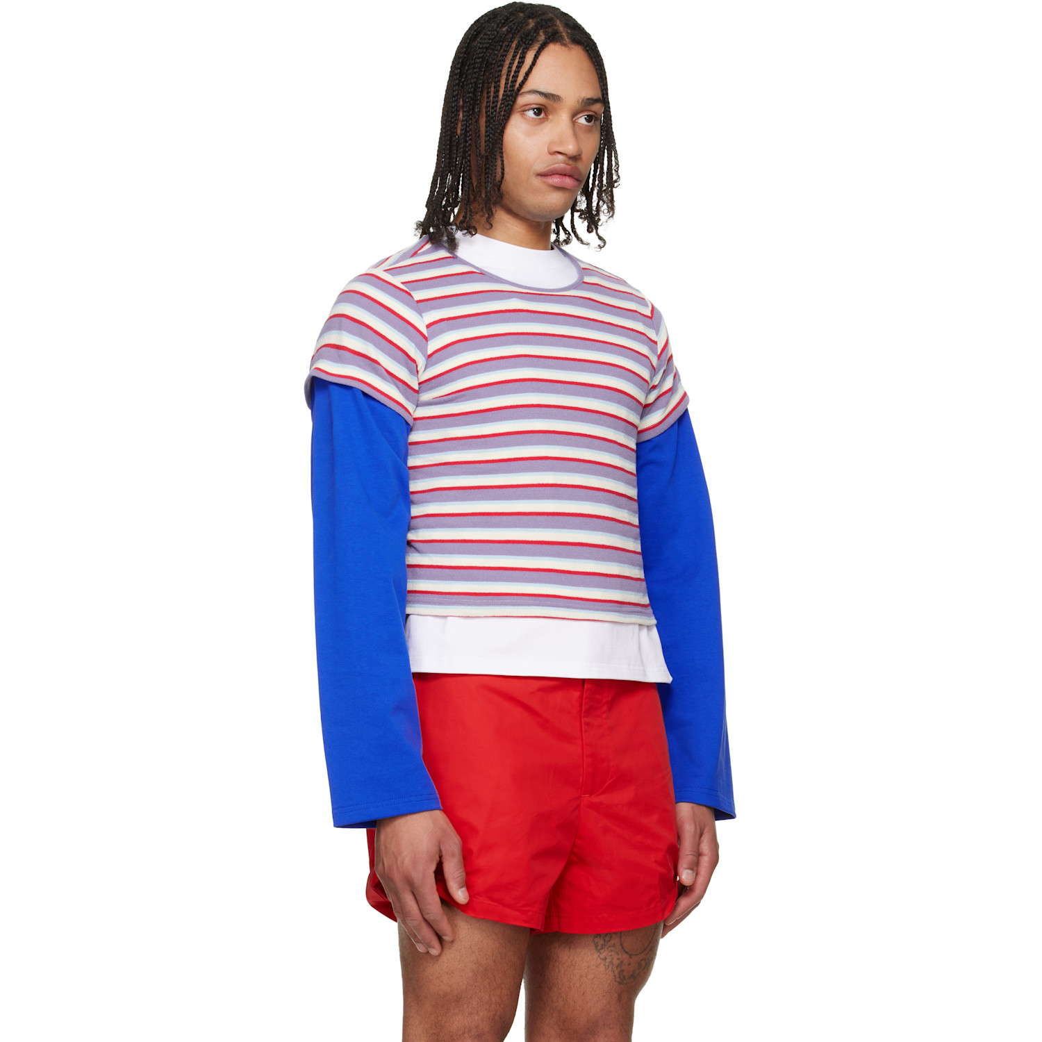  Lii Purple & Red Cropped Stripe T-shirt 