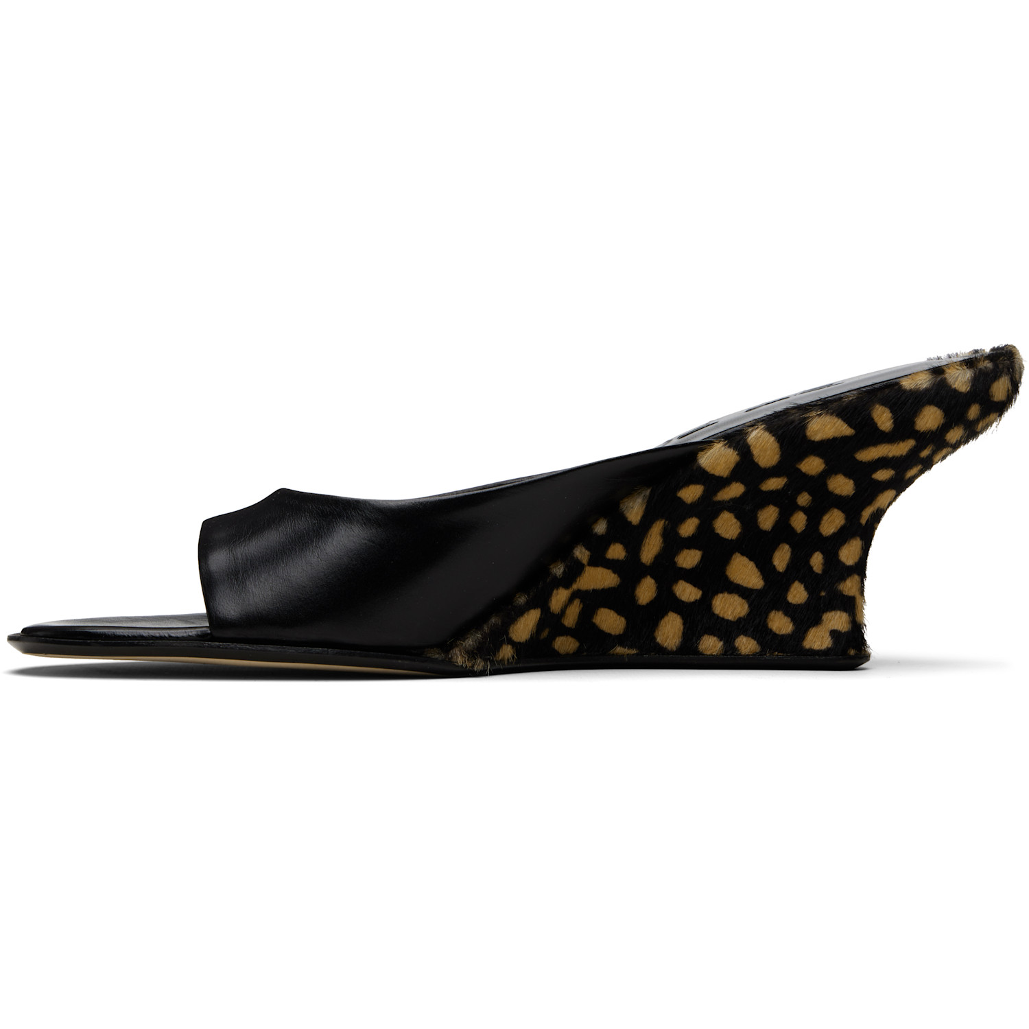  By Far Black Caroo Cheetah Pony Hair Heeled Sandals 