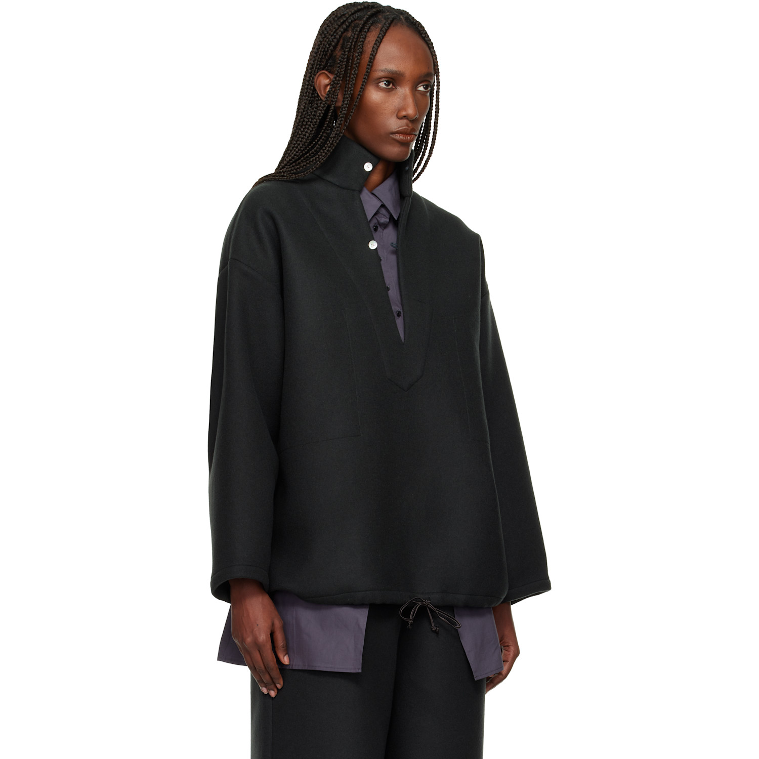  Bambou Roger Kwong Gray Double Face Wool Vareuse Turtleneck 