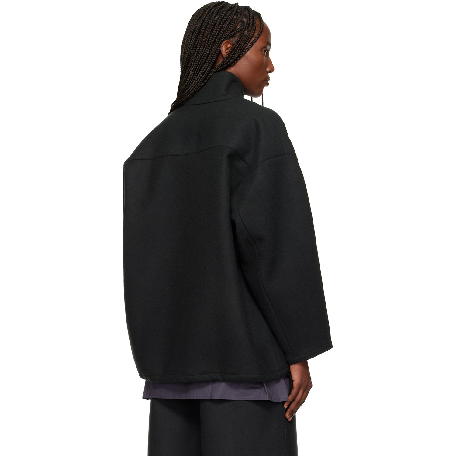  Bambou Roger Kwong Gray Double Face Wool Vareuse Turtleneck 