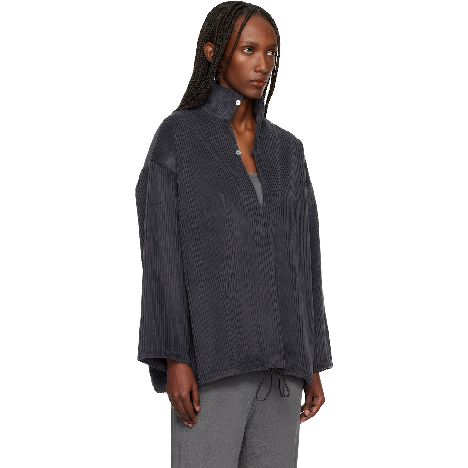  Bambou Roger Kwong Gray Wide Cotton Corduroy Vareuse Turtleneck 
