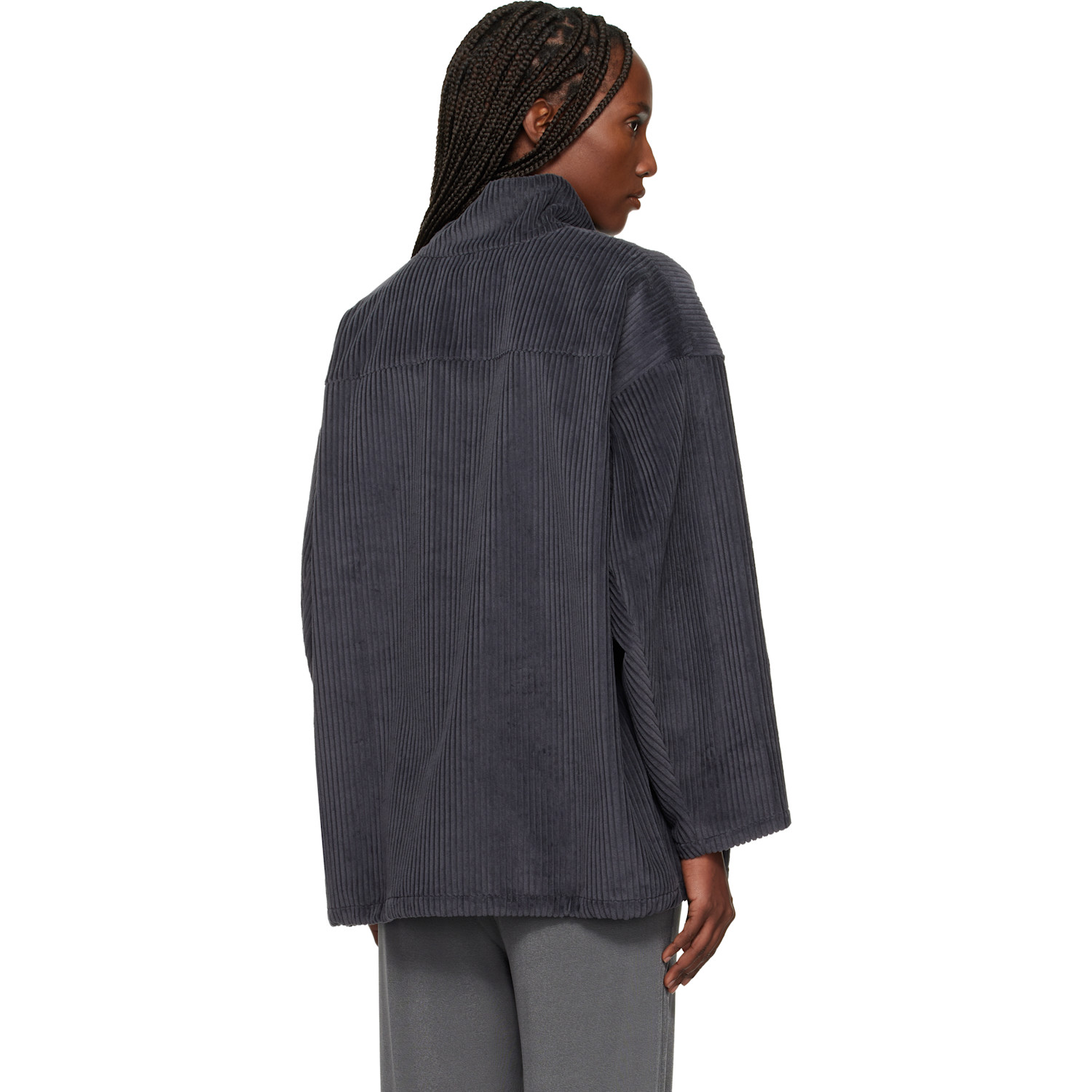  Bambou Roger Kwong Gray Wide Cotton Corduroy Vareuse Turtleneck 