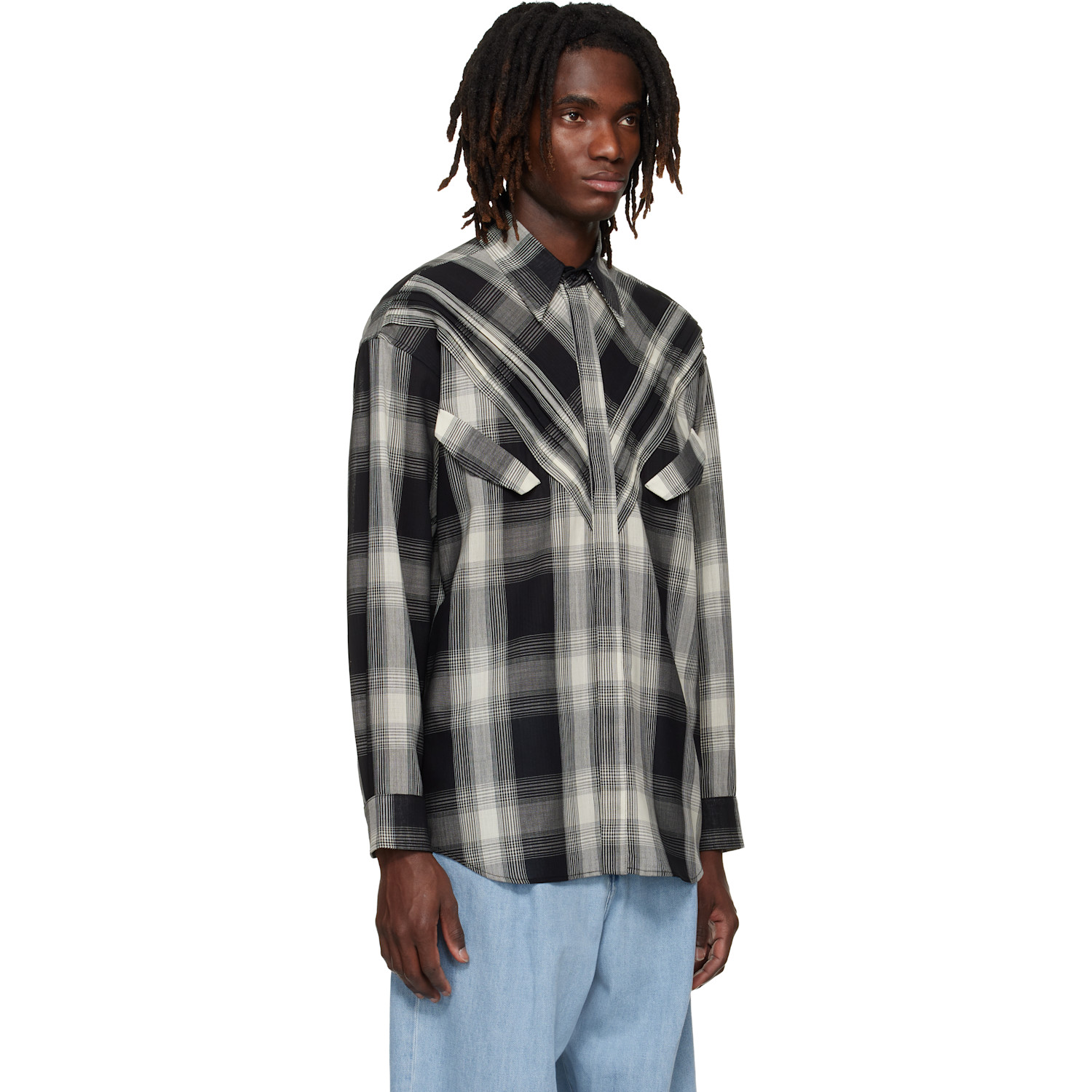  Stefan Cooke Black & Off-white Chevron Shirt 