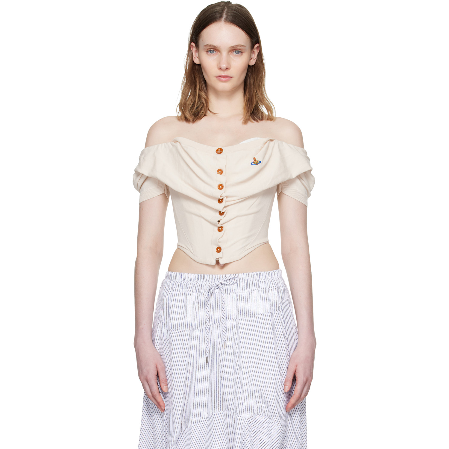 Vivienne Westwood Off-White Short Sleeve Bea Corset Cardigan Blouse
