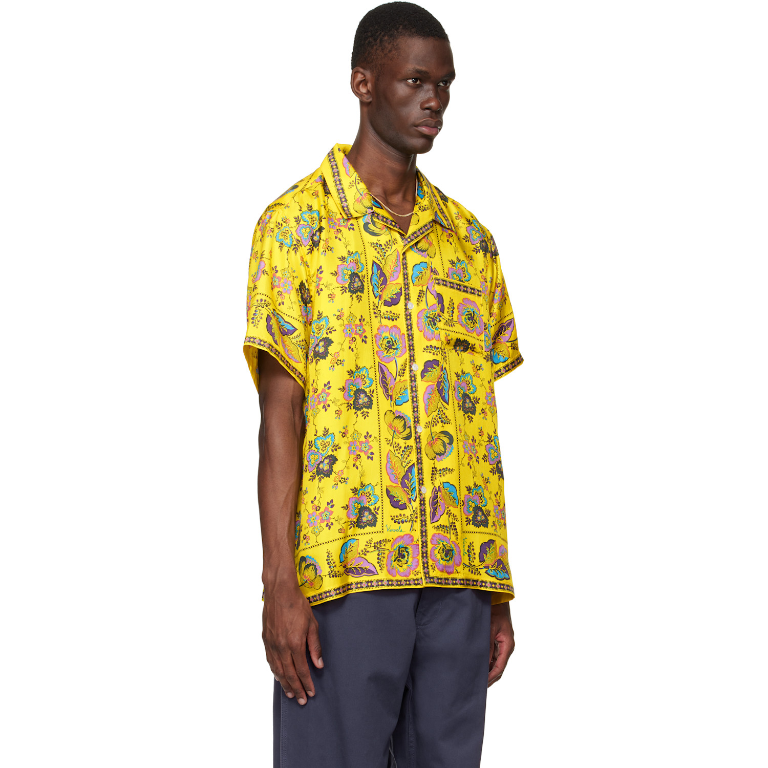  Vowels Yellow Short Sleeve Silk Scarf Shirt 