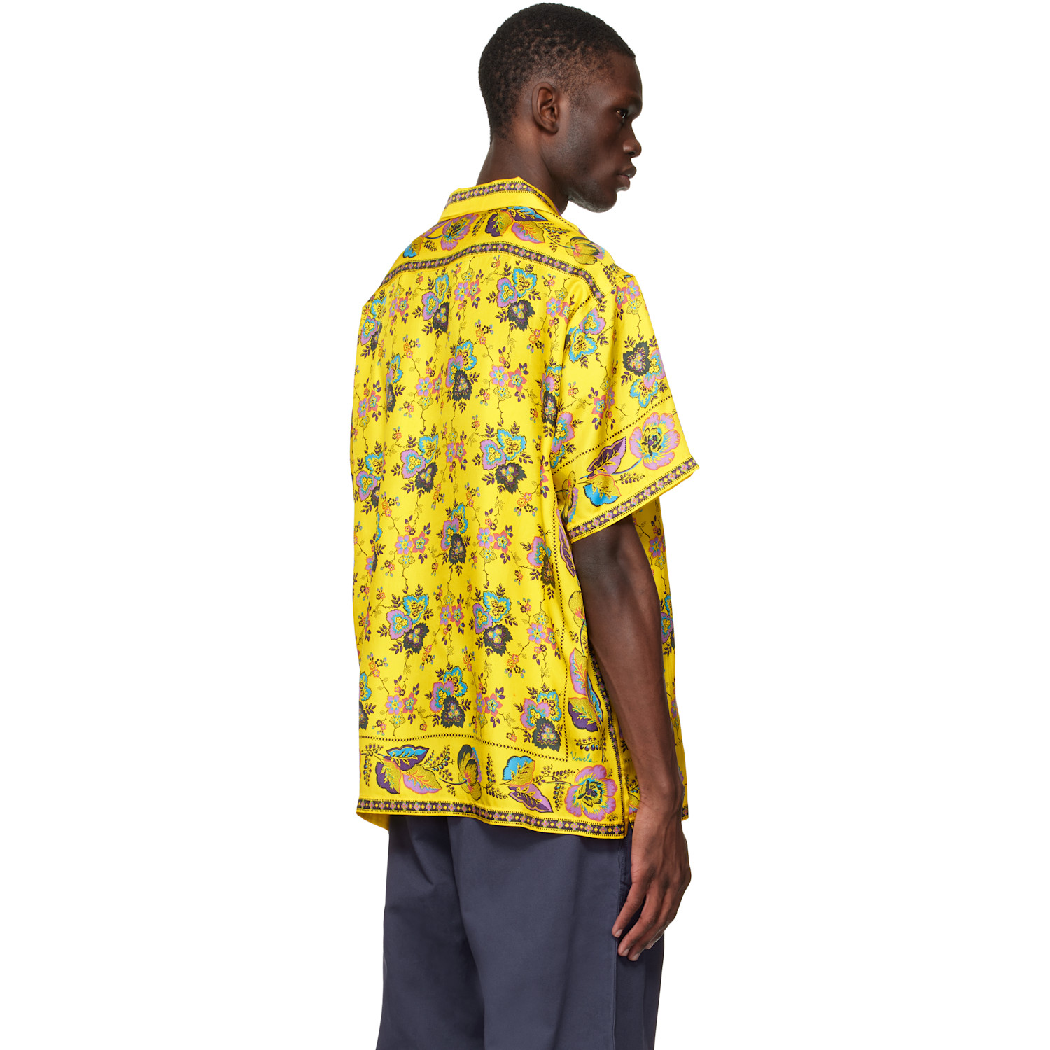  Vowels Yellow Short Sleeve Silk Scarf Shirt 