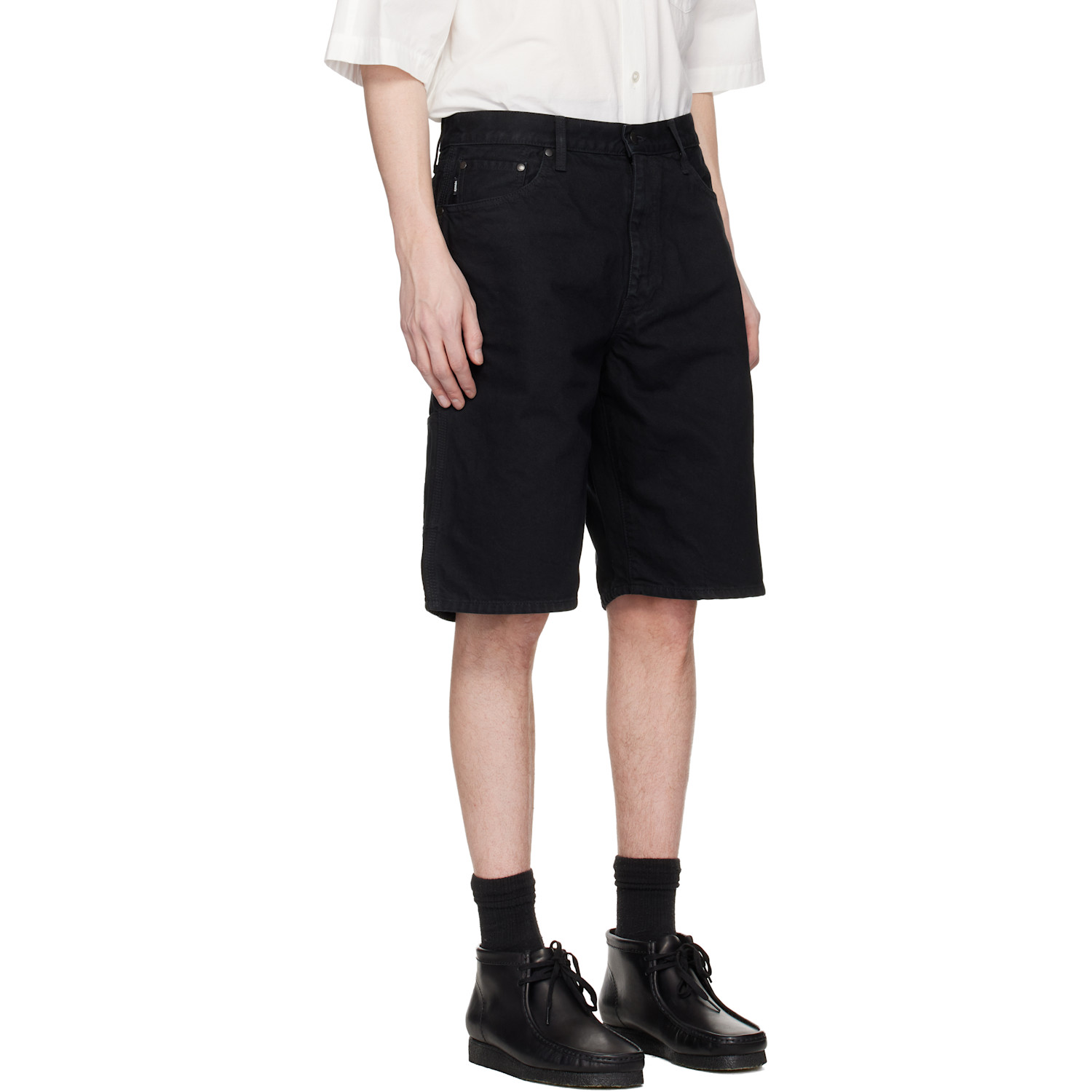  Vowels Black Overdyed Painter Shorts 