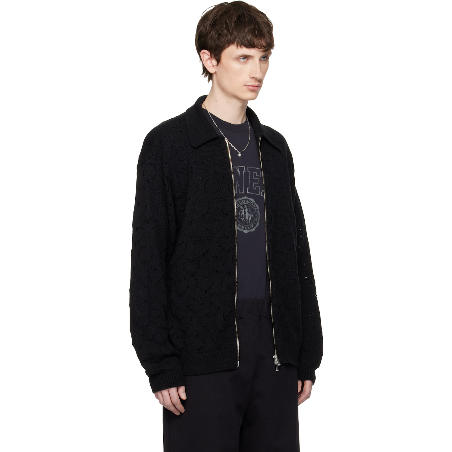  Vowels Black Eyelet Knitted Zip-up Jacket 