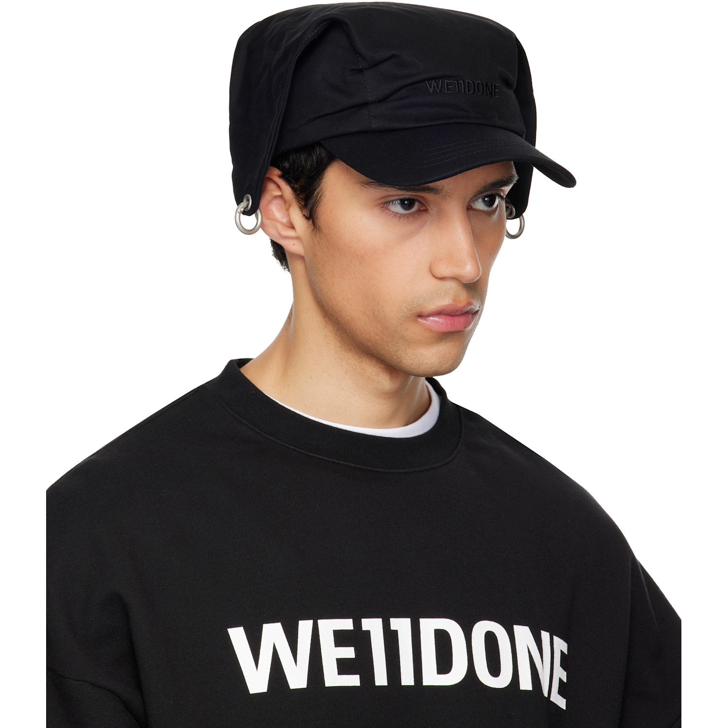  We11done Black Ear Detailed Cap 