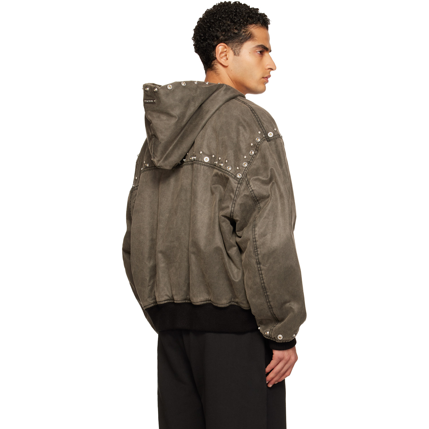  We11done Gray Studded Hooded Bomber Jacket 