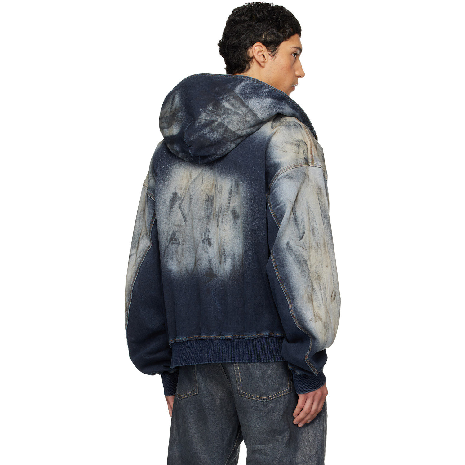  We11done Blue Zip-up Dirty Denim Jacket 