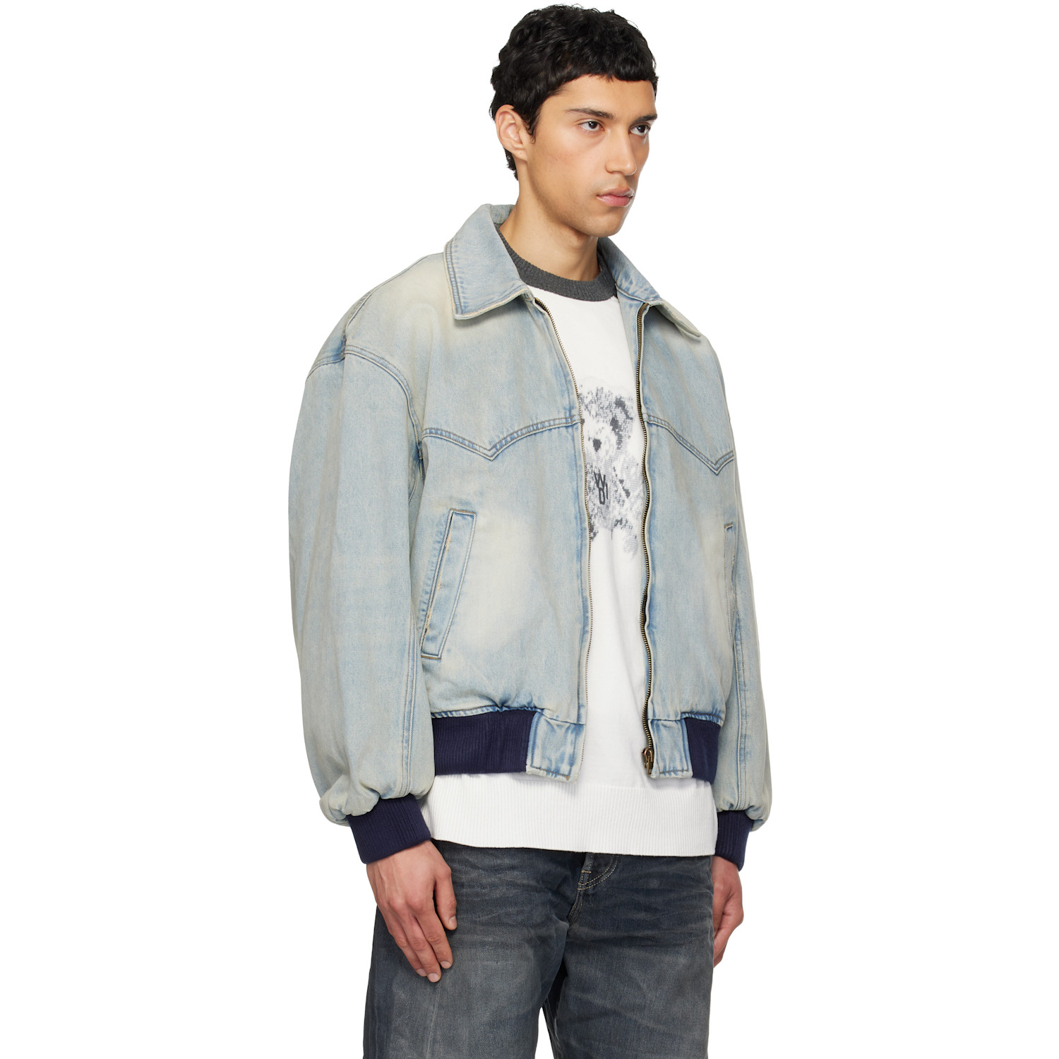  We11done Blue Western Harrington Denim Jacket 