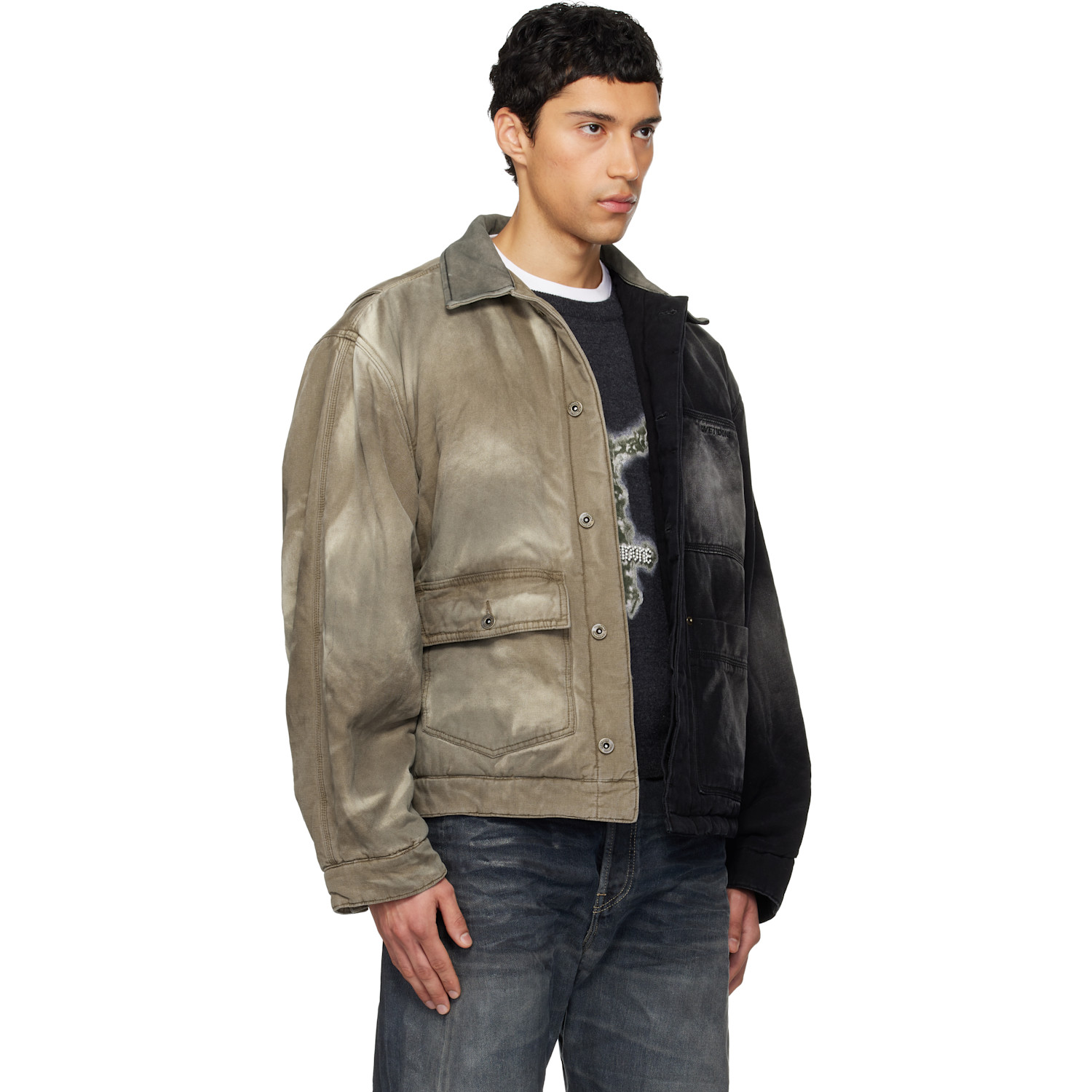  We11done Black & Beige 'half And Half' Work Jacket 