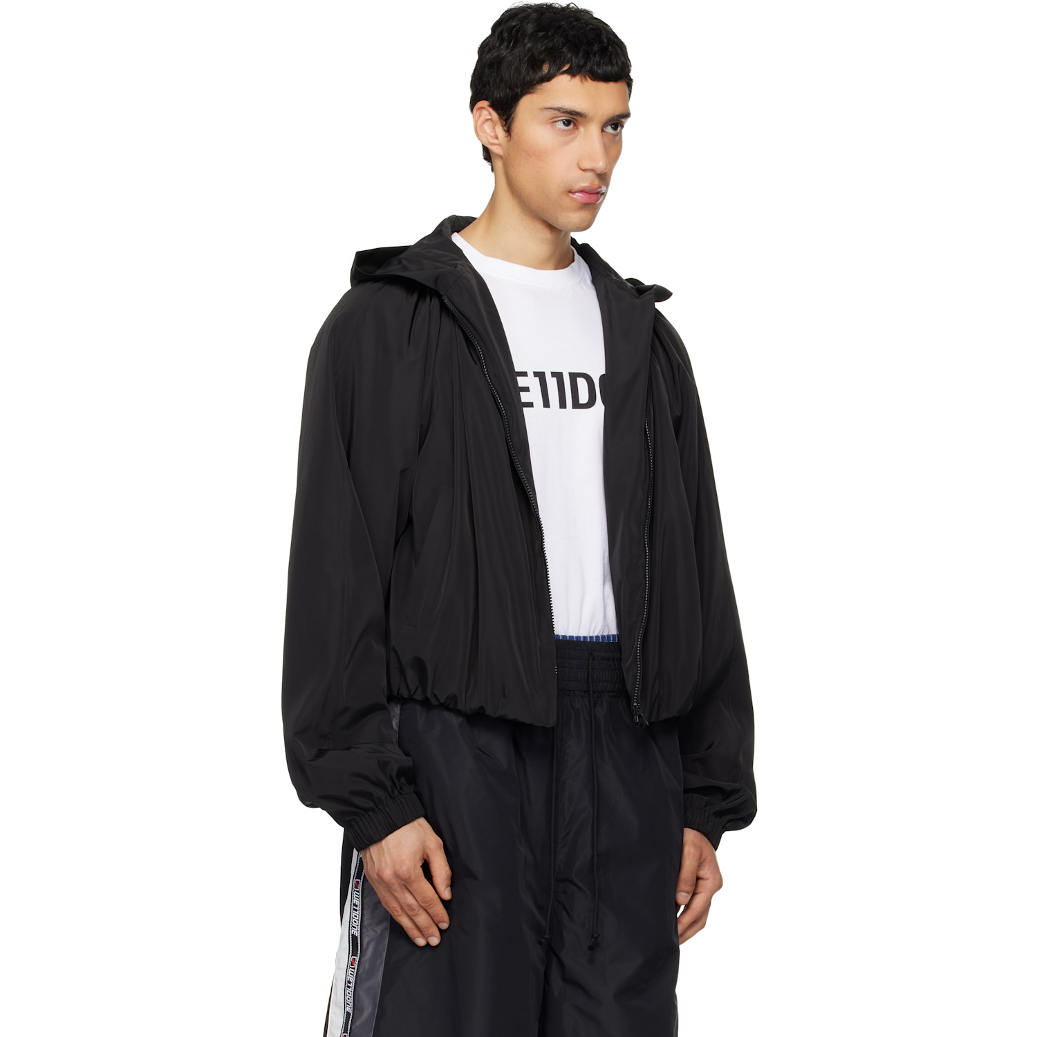  We11done Black Gathered Neck Hoodie Jacket 