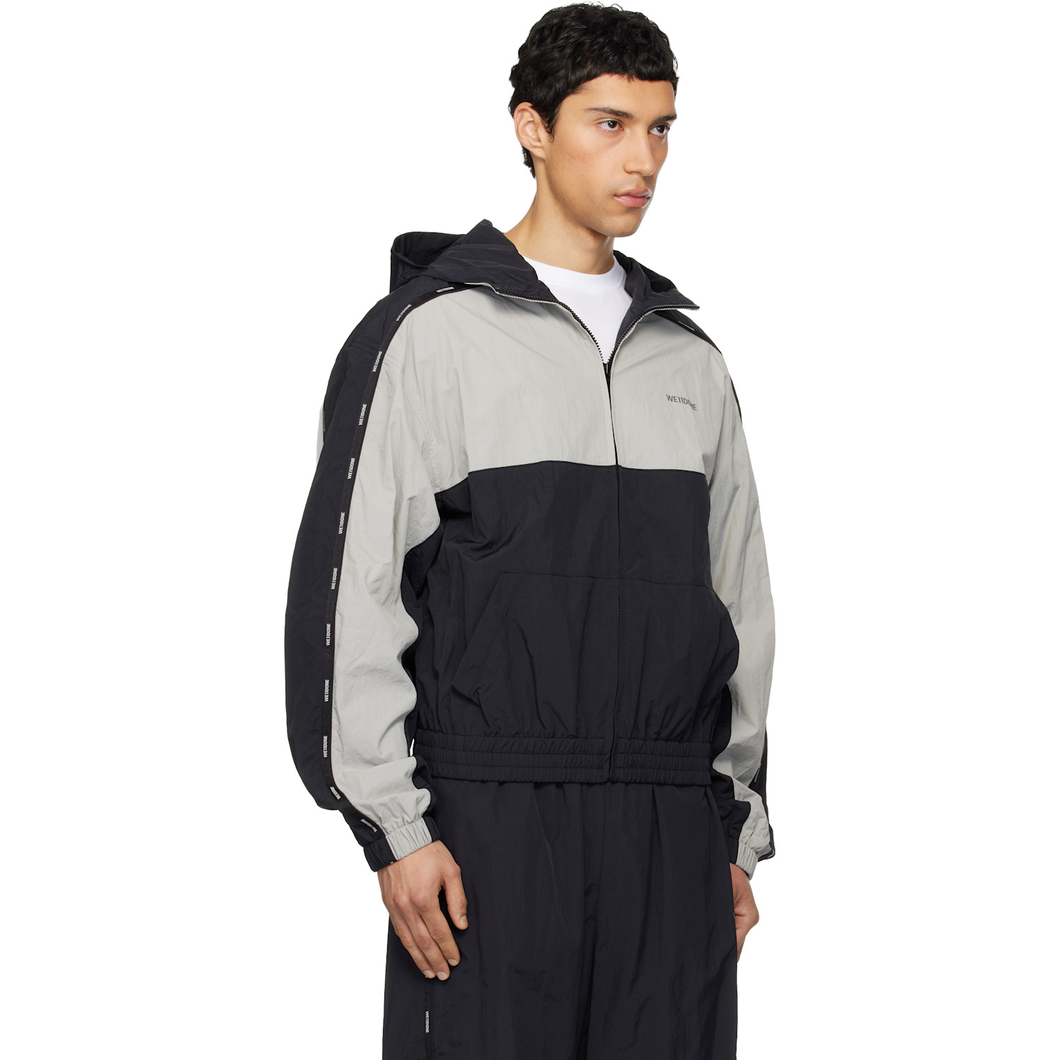  We11done Black & Gray Logo Tape Track Jacket 