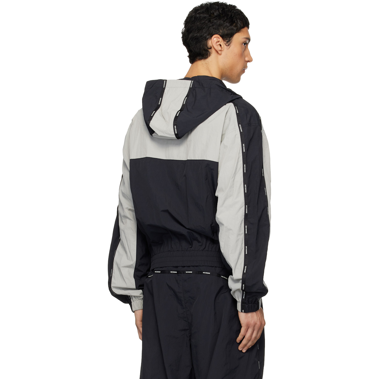  We11done Black & Gray Logo Tape Track Jacket 