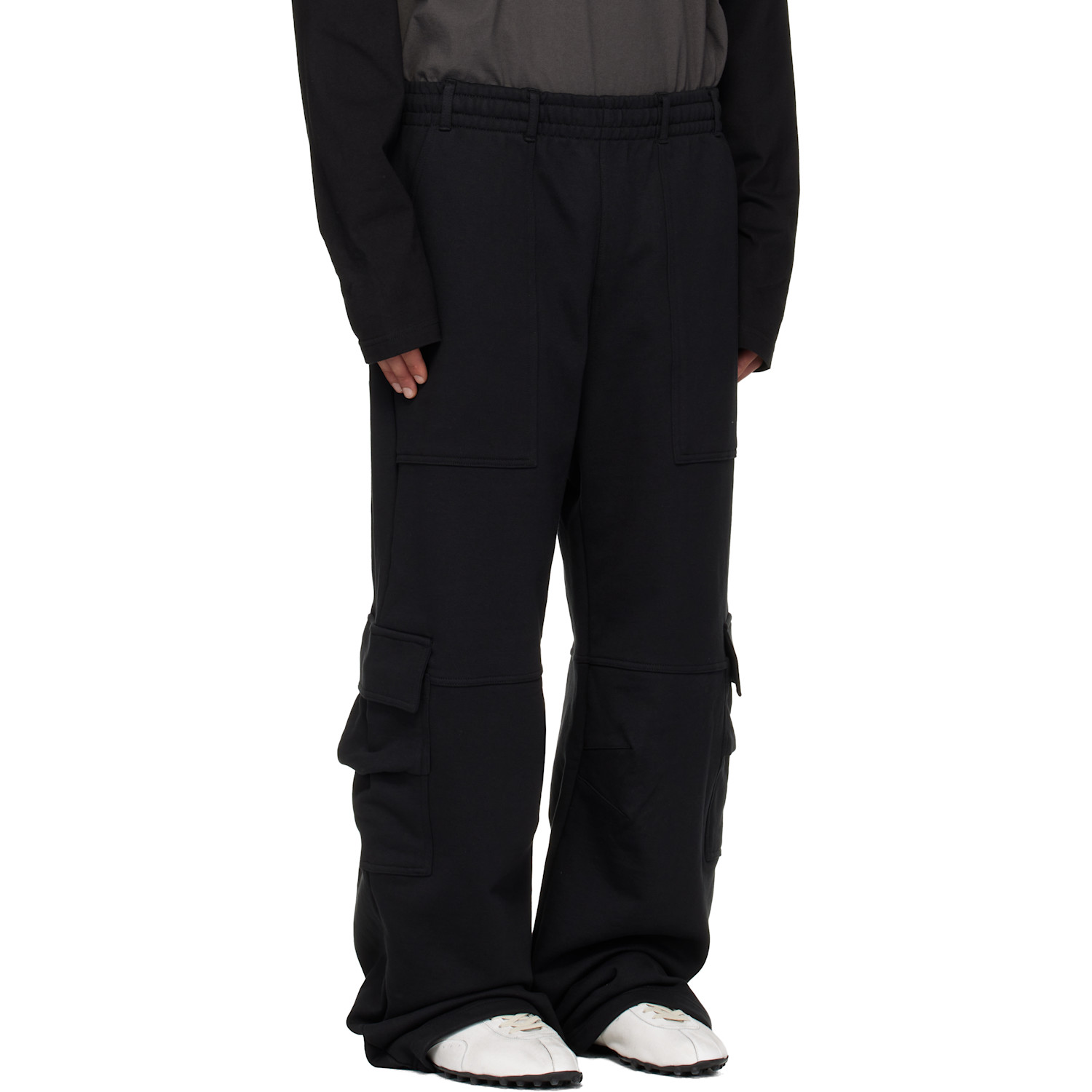  We11done Black Curved Jersey Cargo Pants 
