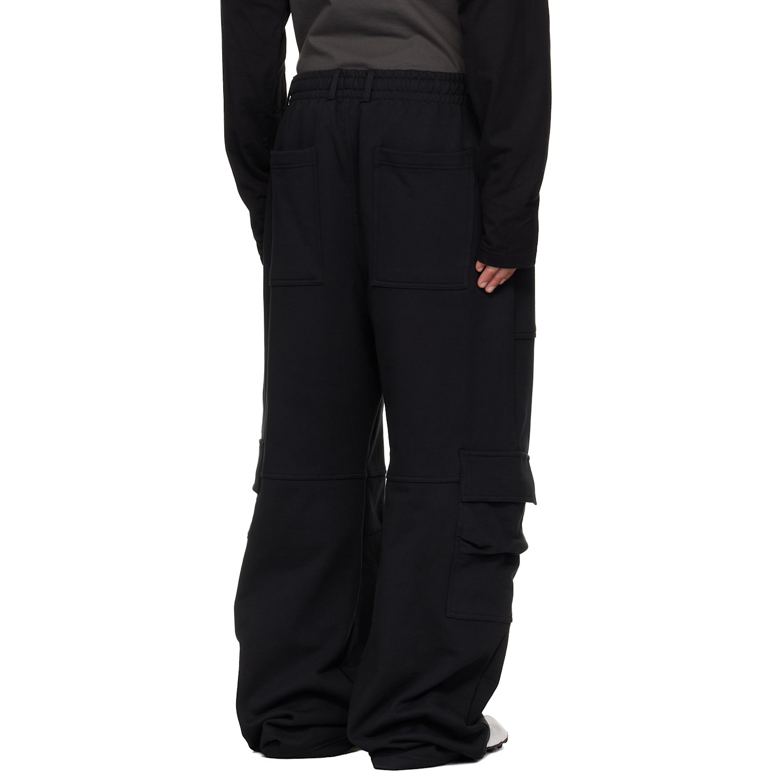  We11done Black Curved Jersey Cargo Pants 