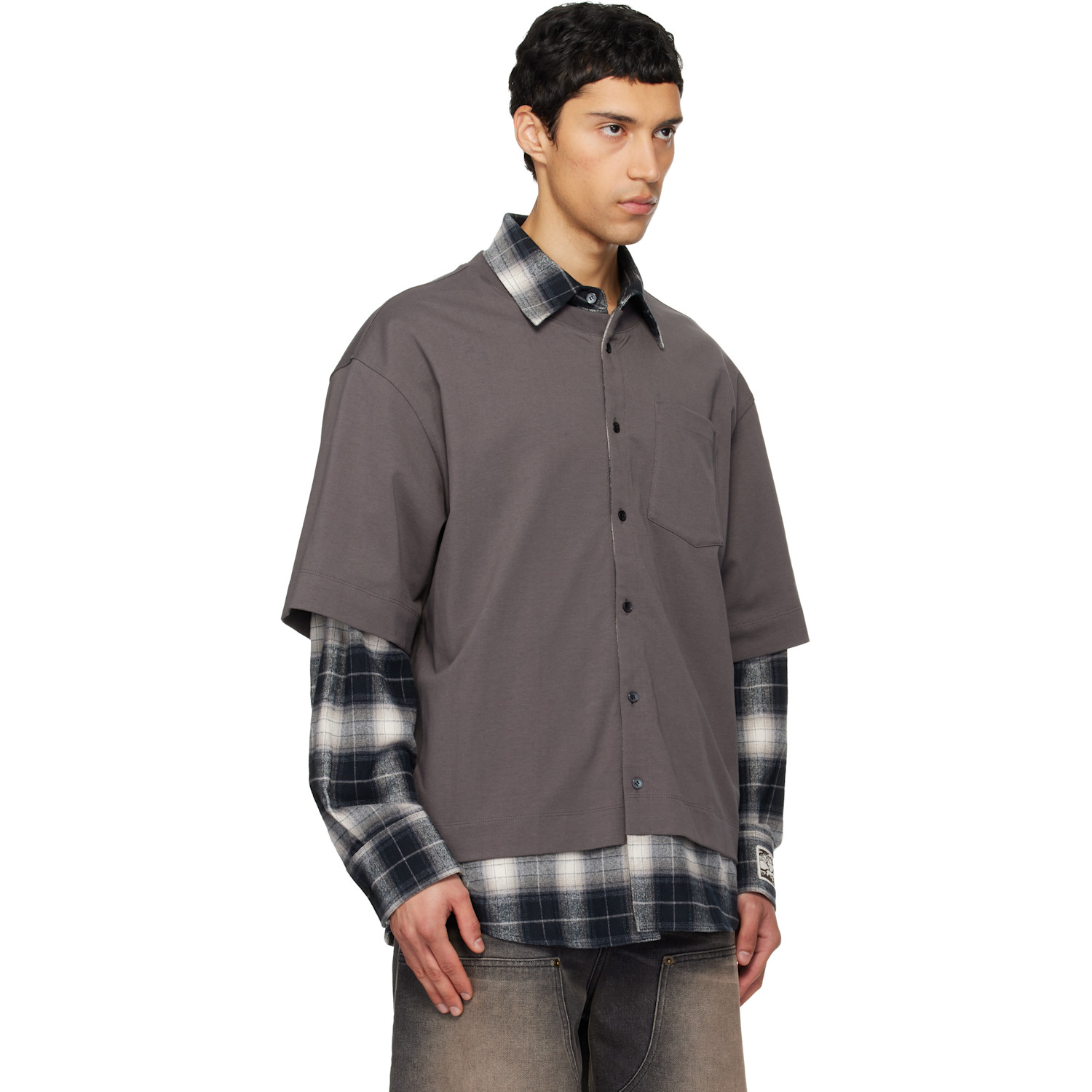  We11done Gray Check Layered Shirt 