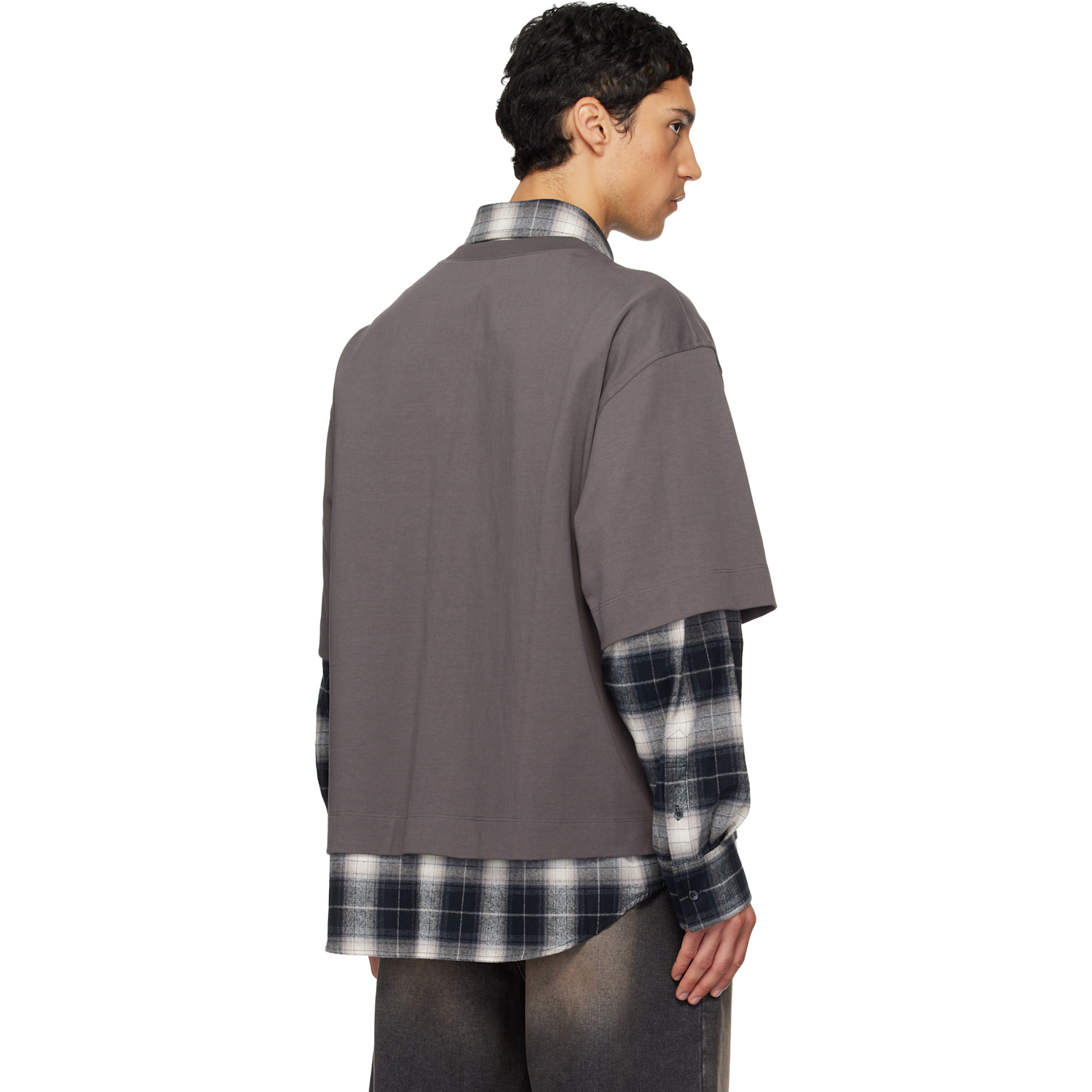  We11done Gray Check Layered Shirt 