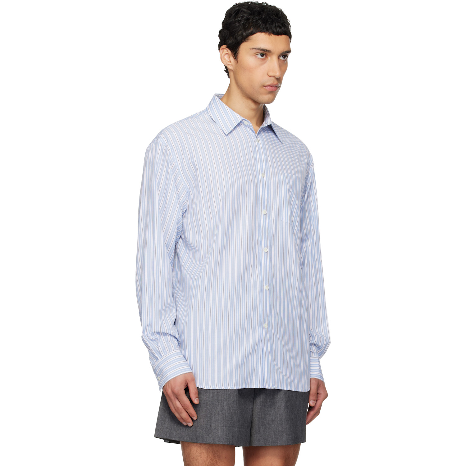  We11done Blue Striped Basic Shirt 