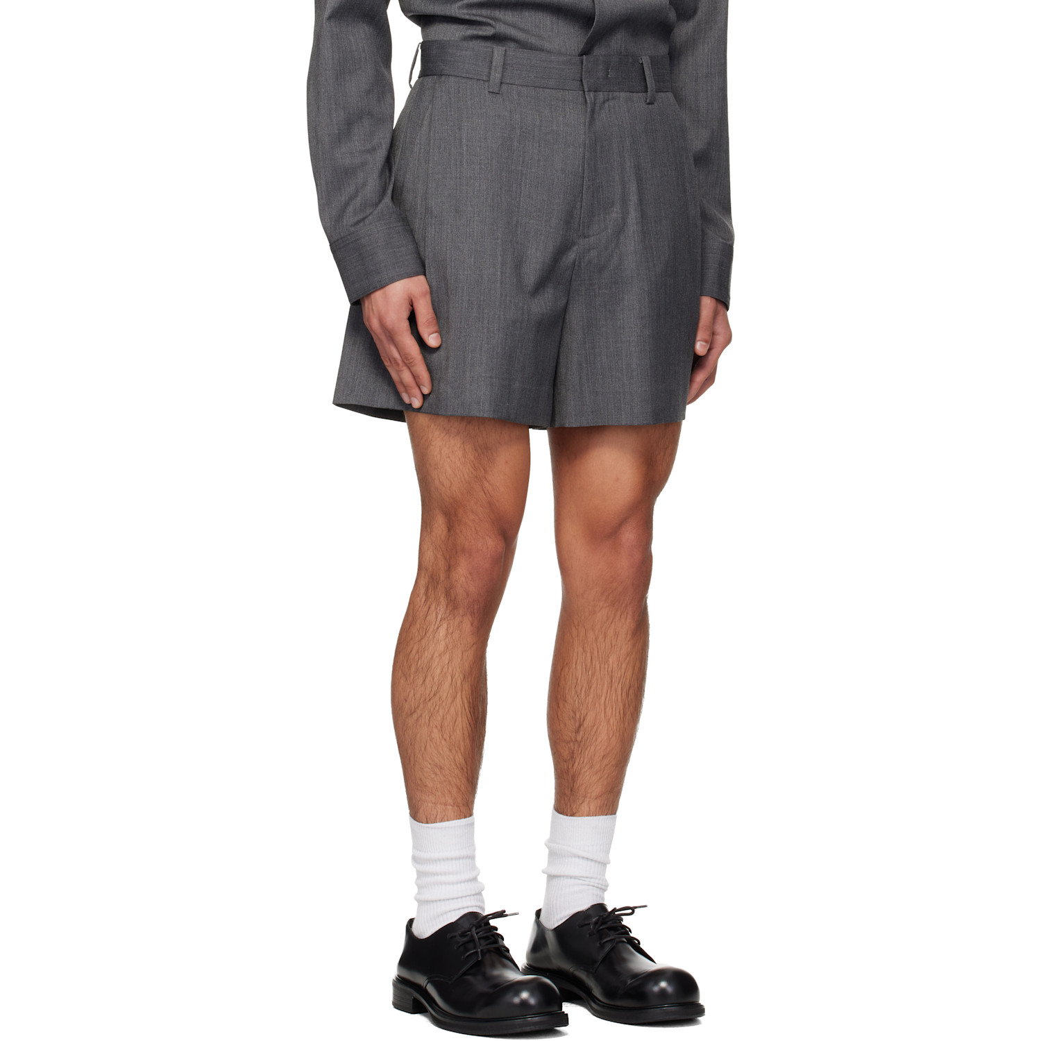  We11done Gray Wool Tucked Shorts 