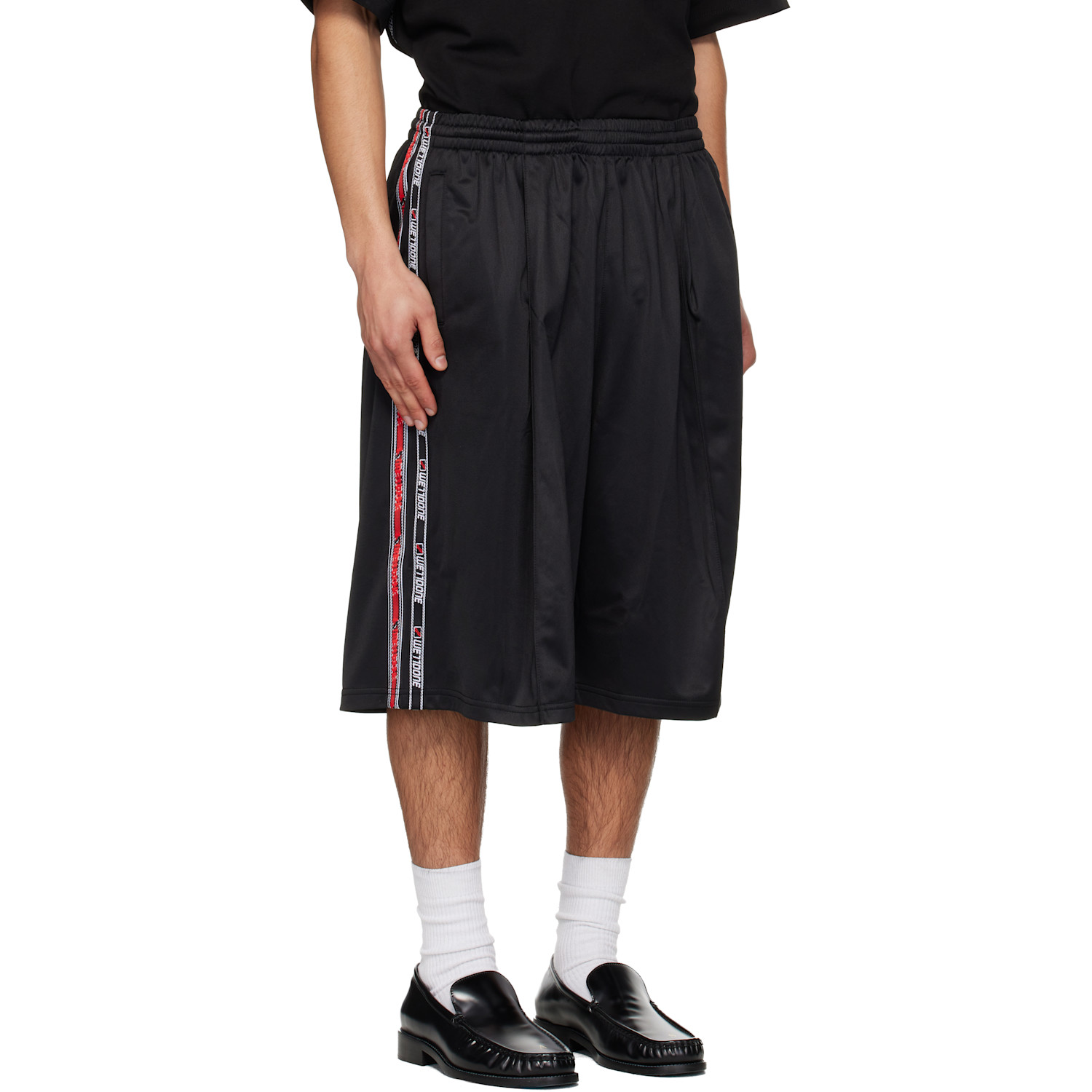  We11done Black 1506 Logo Tape Bermuda Track Shorts 