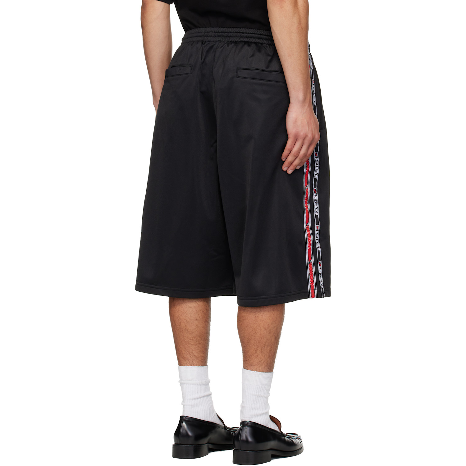  We11done Black 1506 Logo Tape Bermuda Track Shorts 