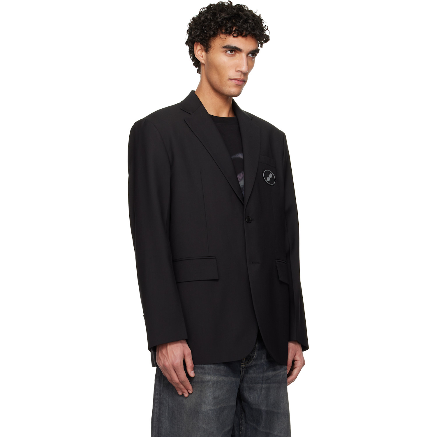  We11done Black Oversized Suit Logo Blazer 