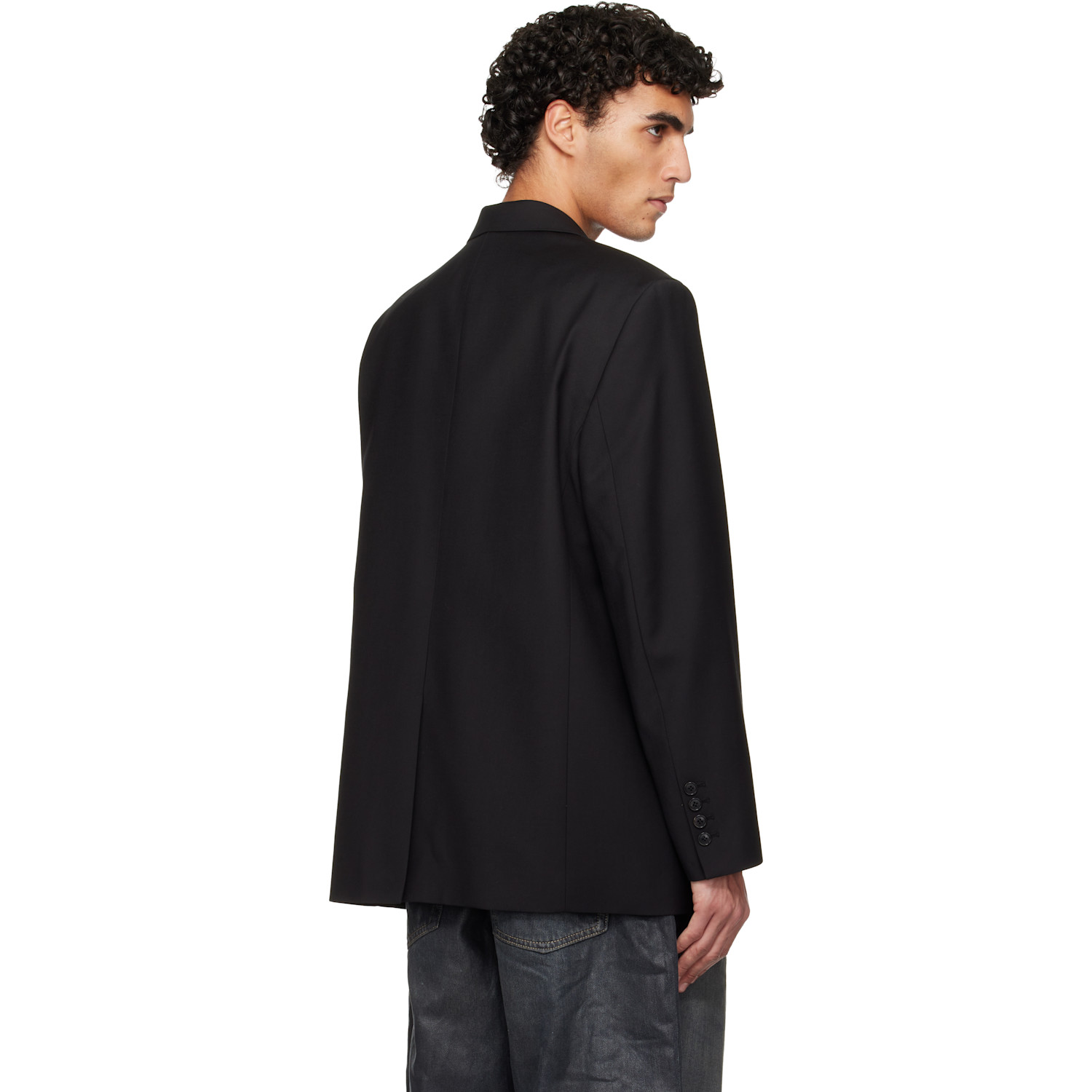  We11done Black Oversized Suit Logo Blazer 