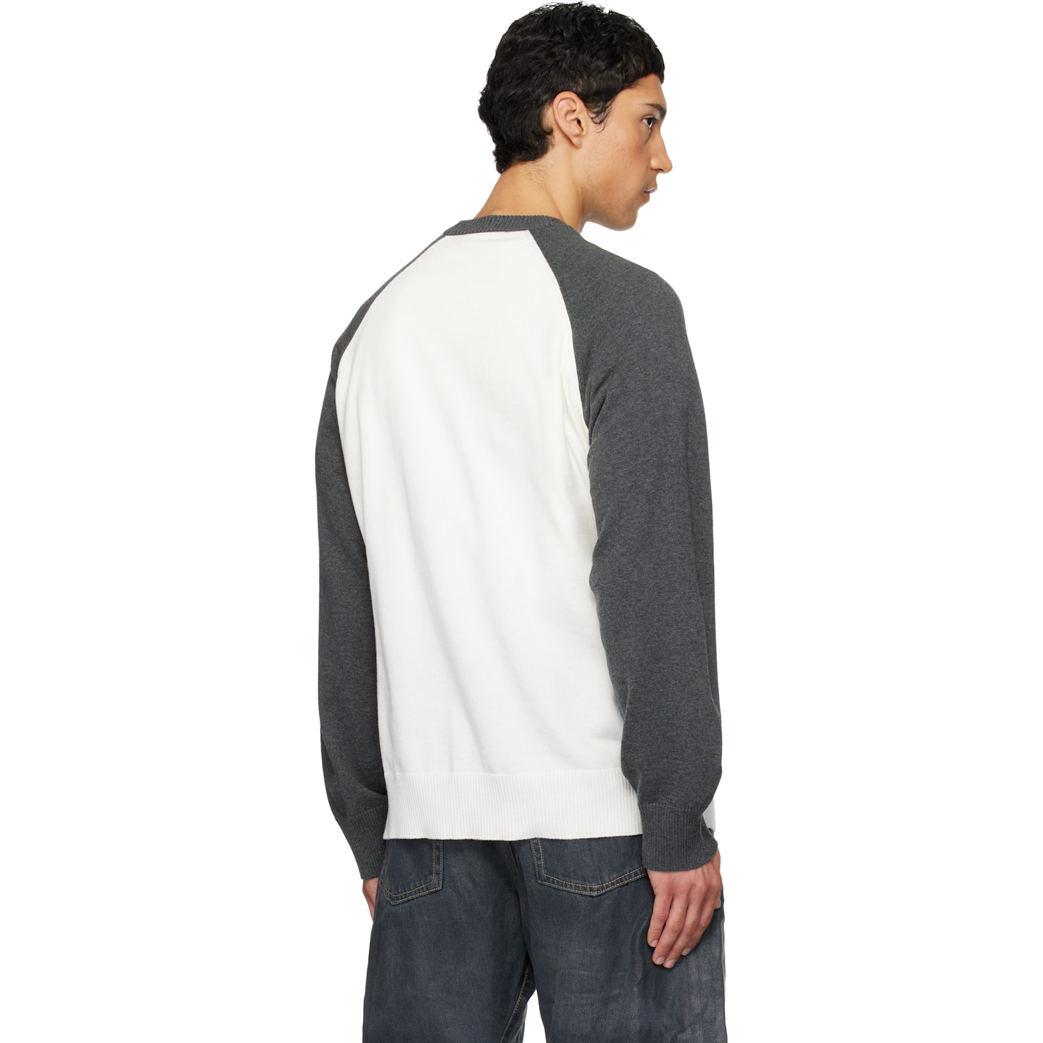  We11done White & Gray Teddy Raglan Sweater 