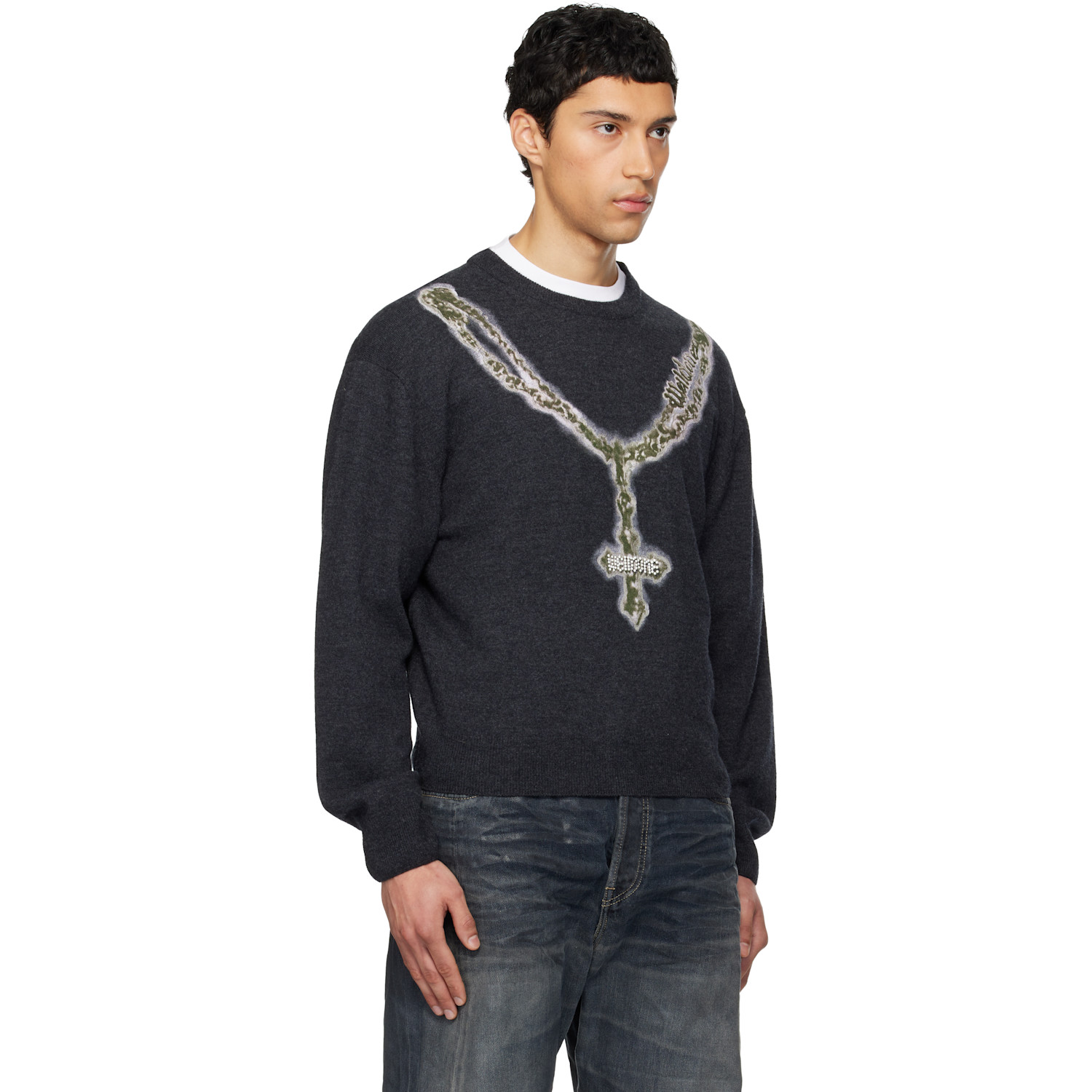  We11done Gray Cross Necklace Sweater 