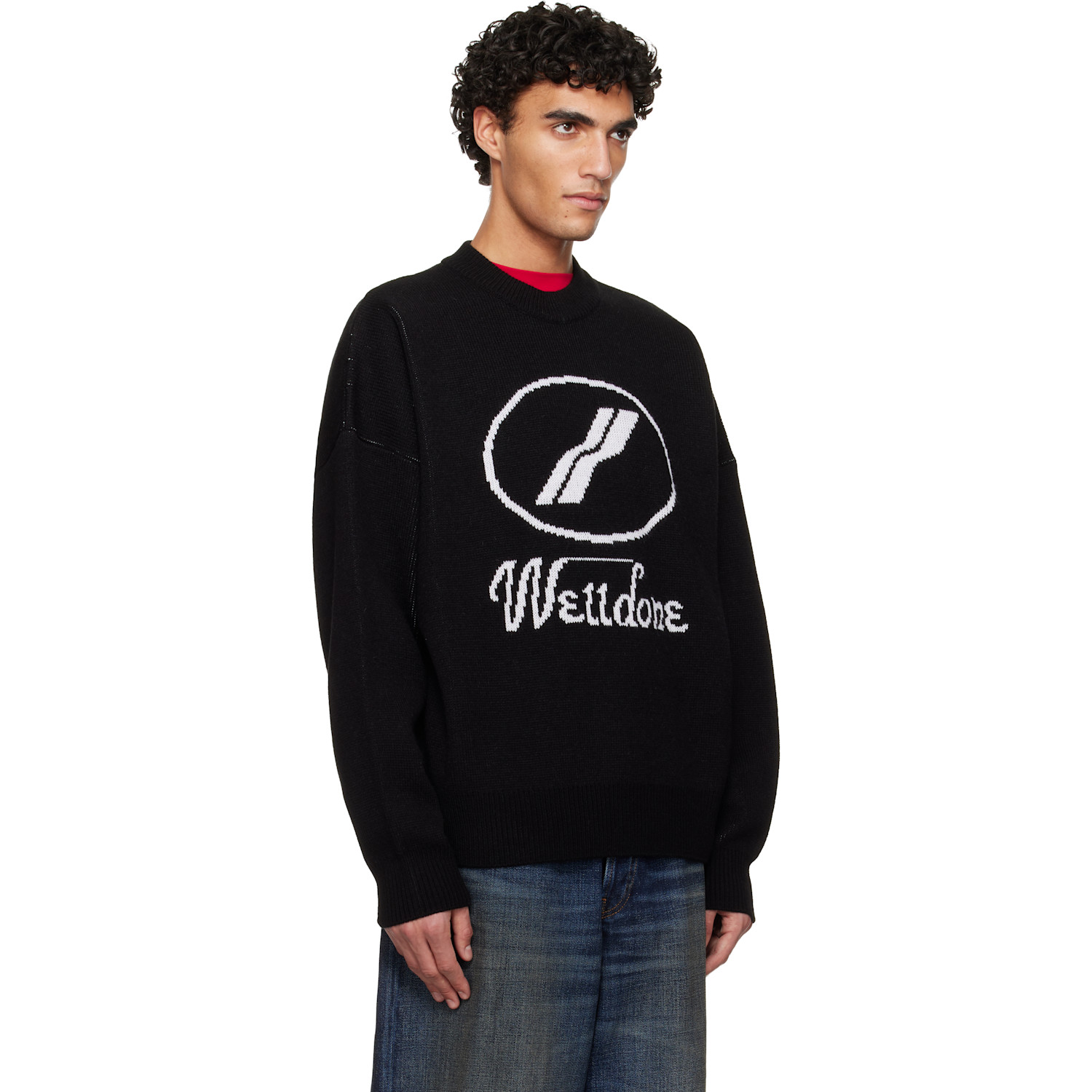  We11done Black Logo Jqd Sweater 