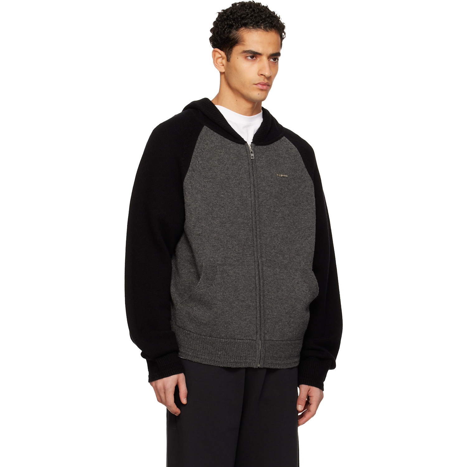  We11done Black & Gray Raglan Knit Zip-up Hoodie 
