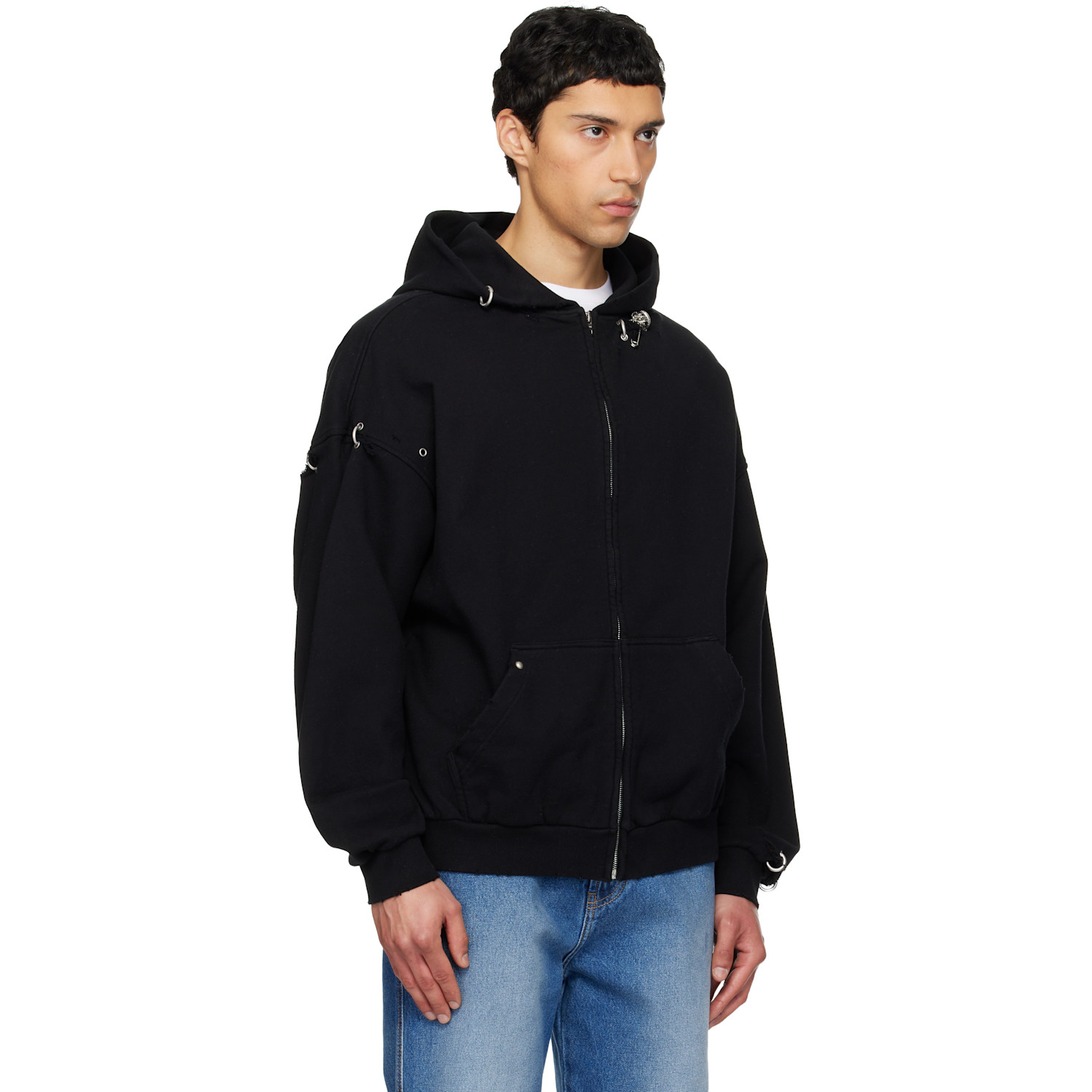  We11done Black Rose & Piercing Zip-up Hoodie 