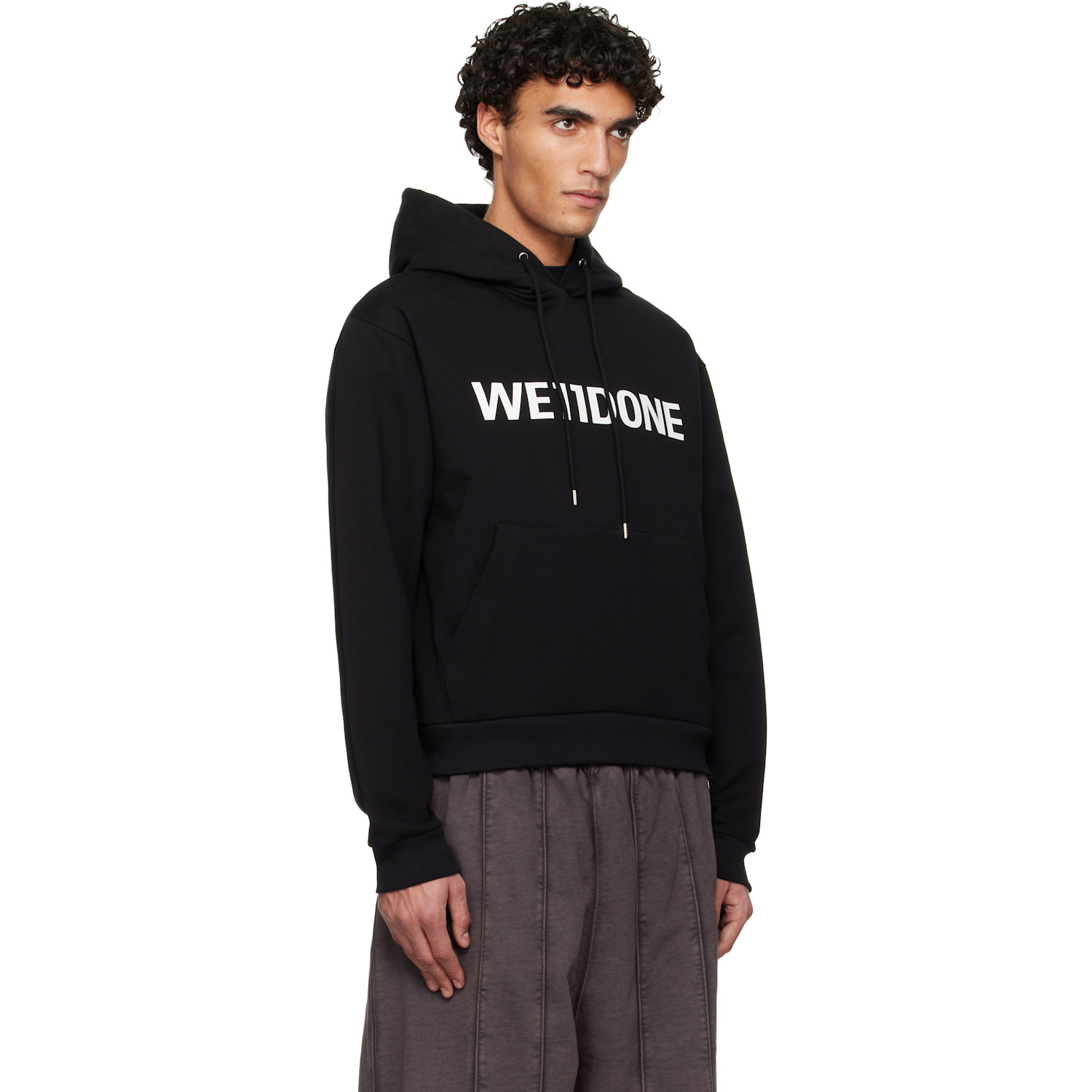  We11done Black Basic Logo Fitted Hoodie 