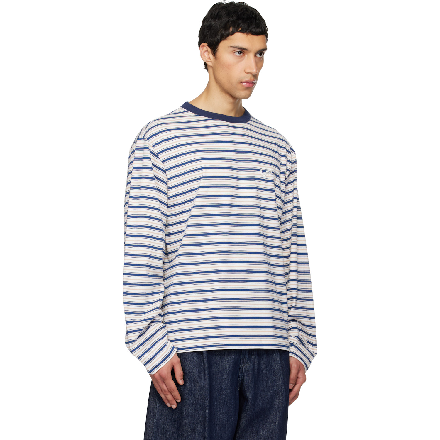  We11done White & Blue We11done Stripe Long-sleeve T-shirt 