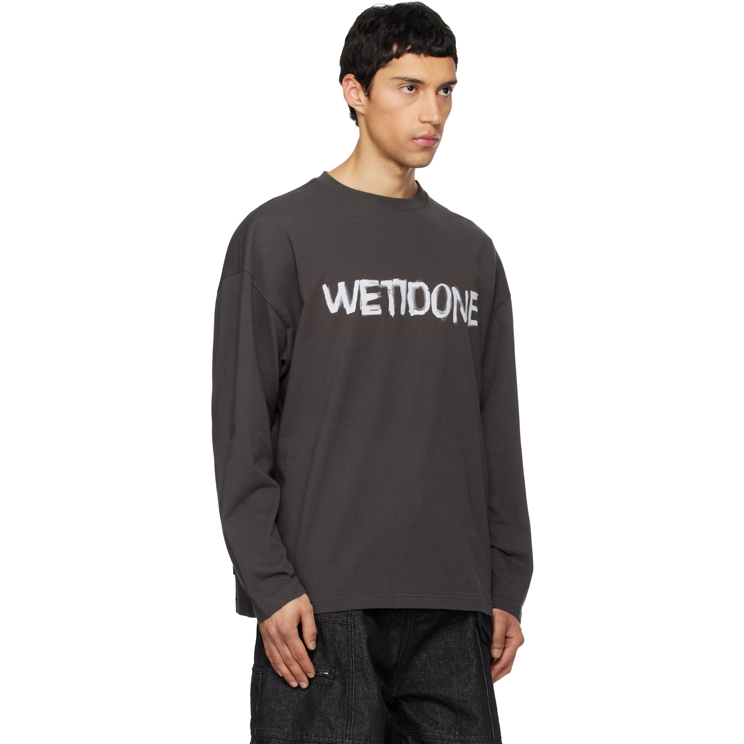  We11done Gray 'we11done' Graffiti Logo Long-sleeved T-shirt 