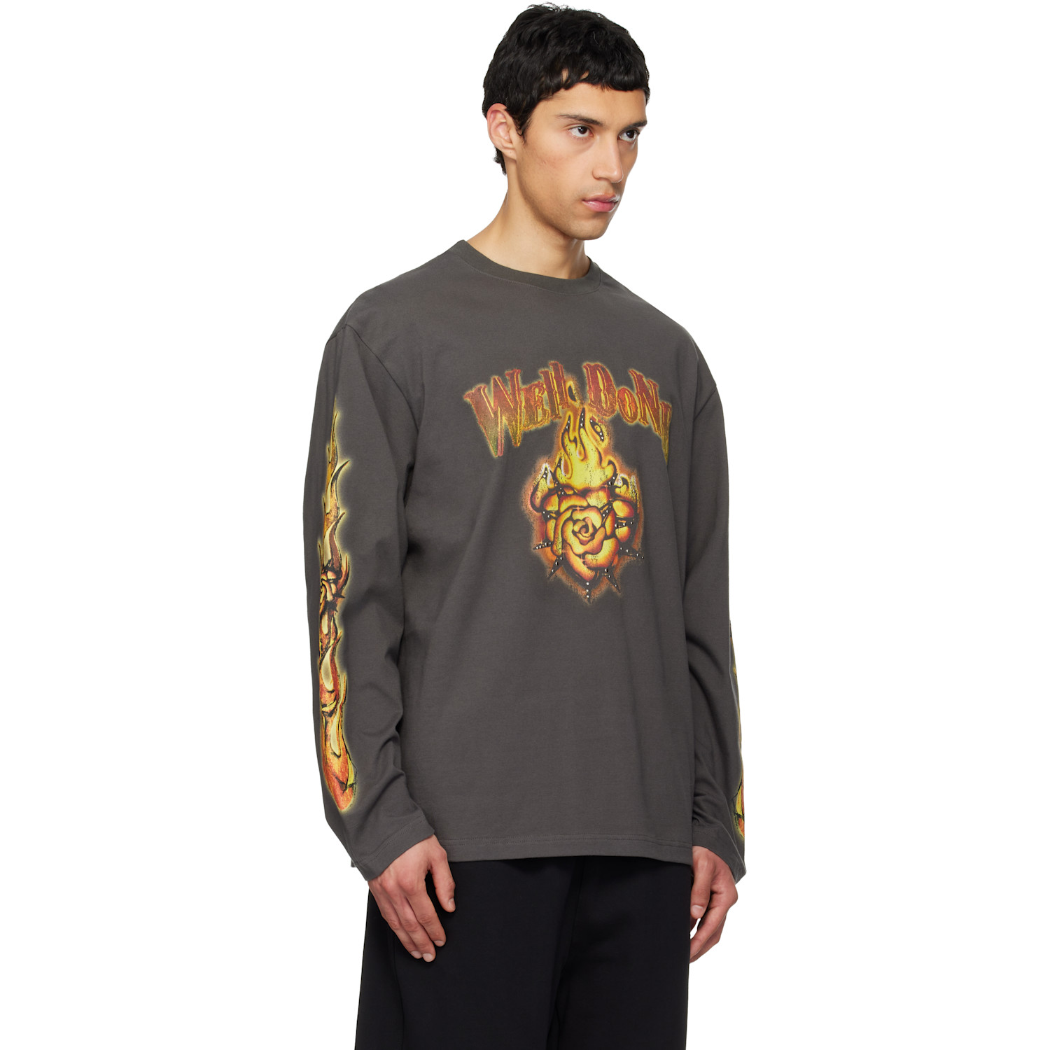  We11done Gray Fire Long-sleeved T-shirt 