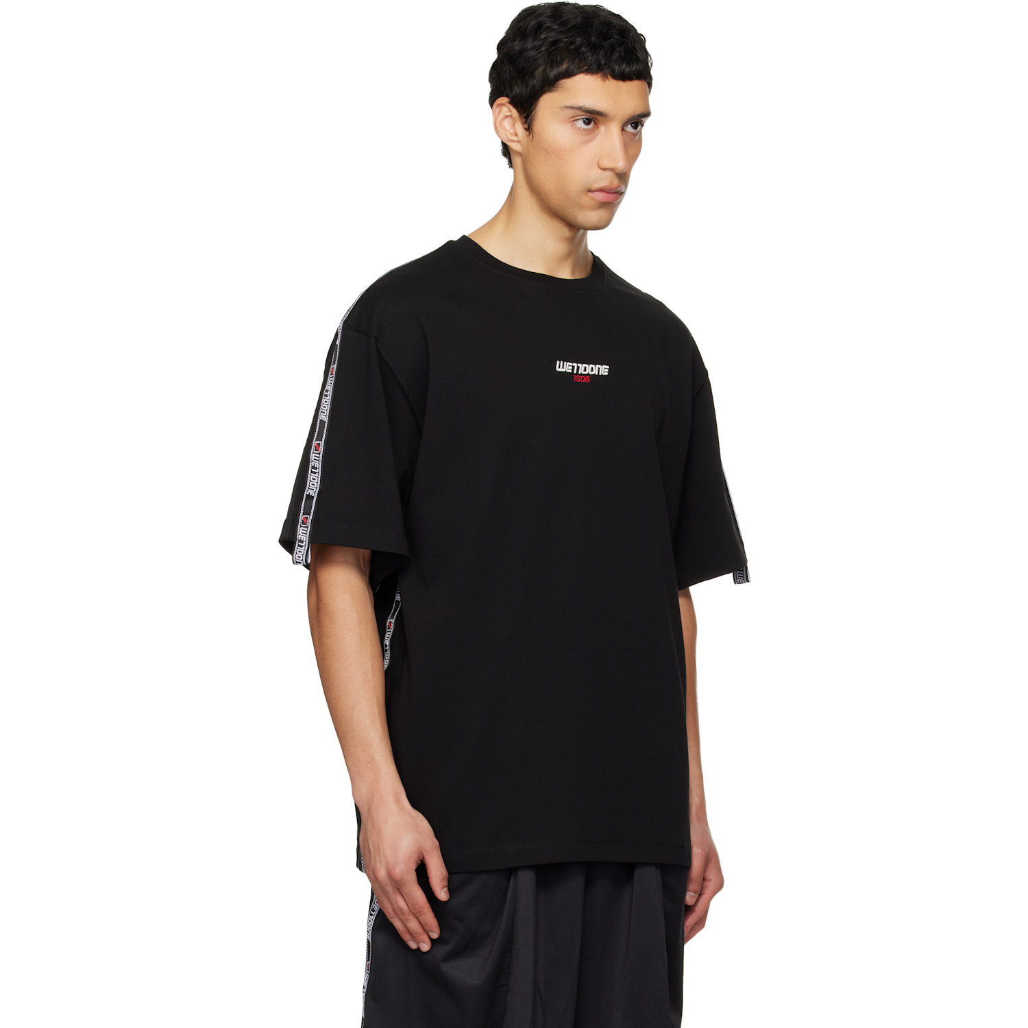 We11done Black '1506' Logo Tape T-shirt 