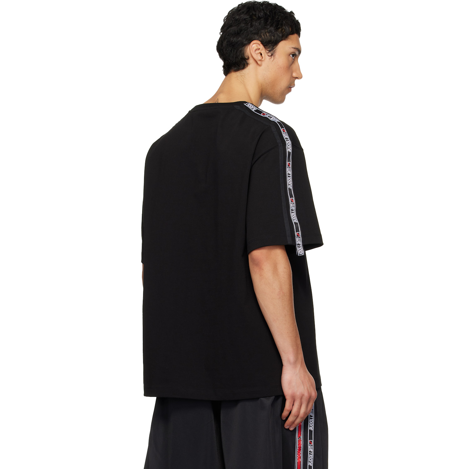  We11done Black '1506' Logo Tape T-shirt 