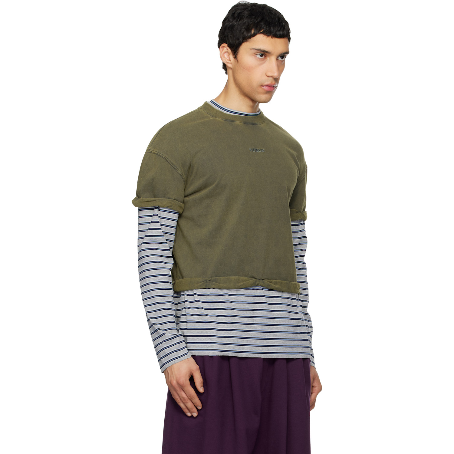  We11done Green & Gray Layered Stripe Long-sleeve T-shirt 