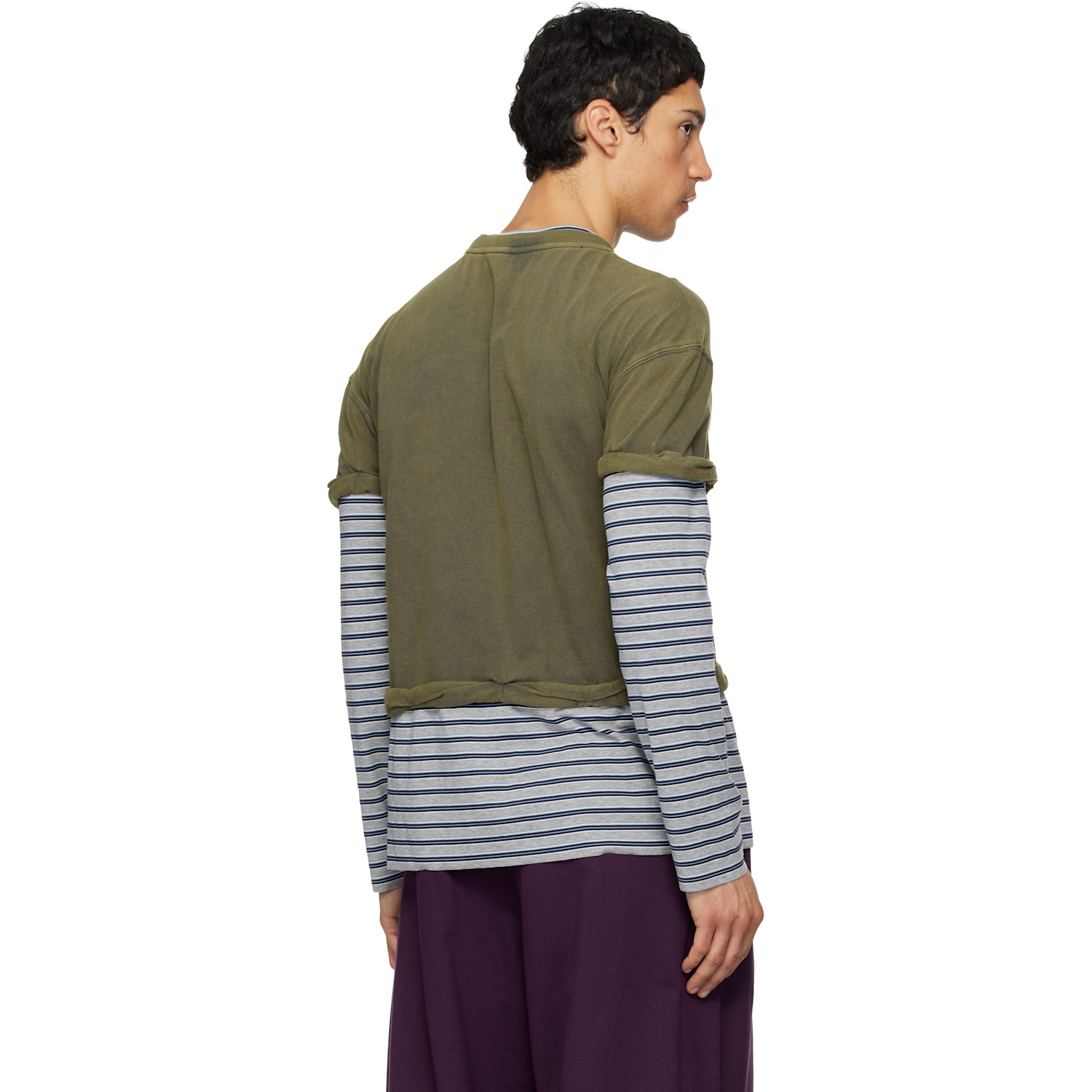  We11done Green & Gray Layered Stripe Long-sleeve T-shirt 