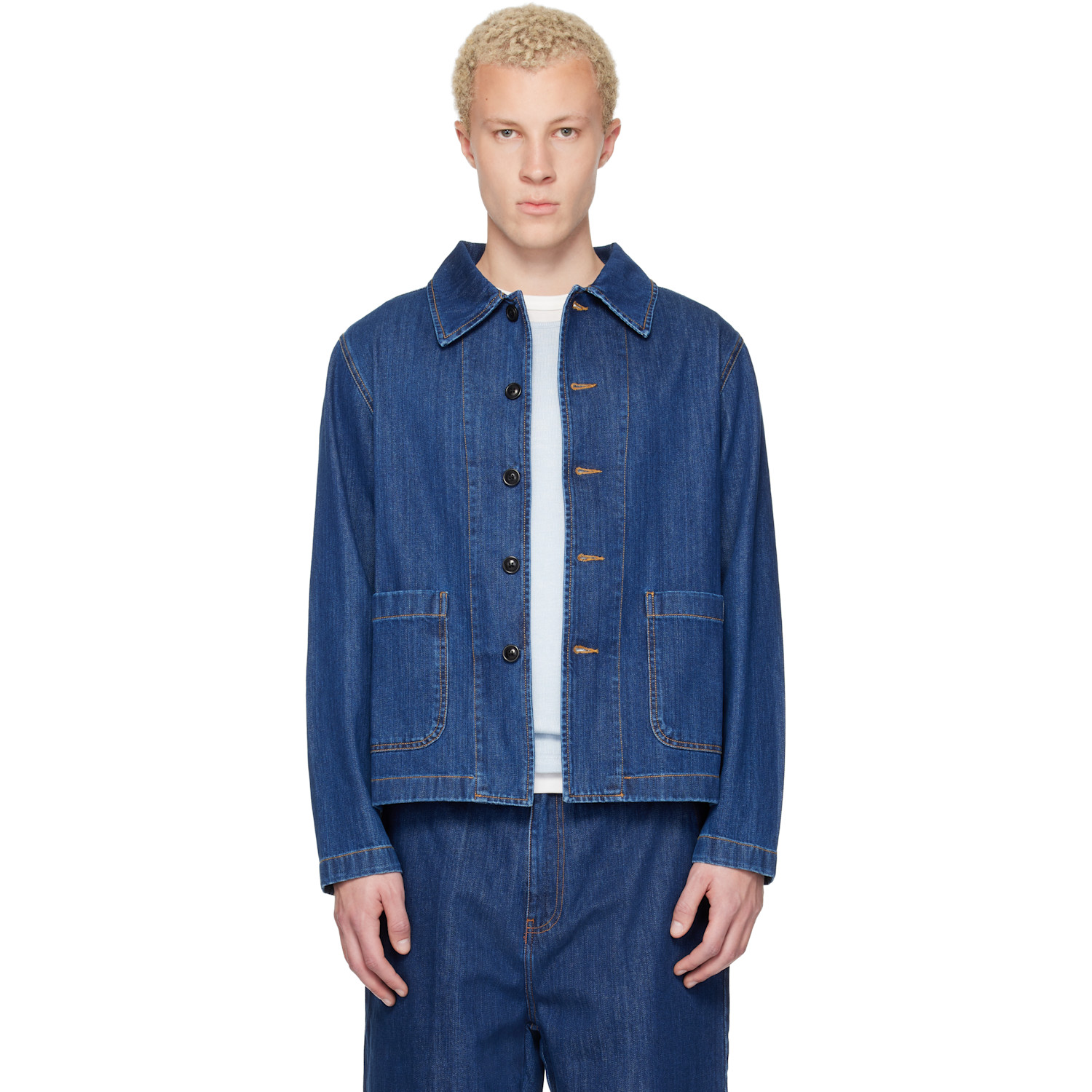 Merz b. Schwanen Blue Cropped Worker's Denim Jacket