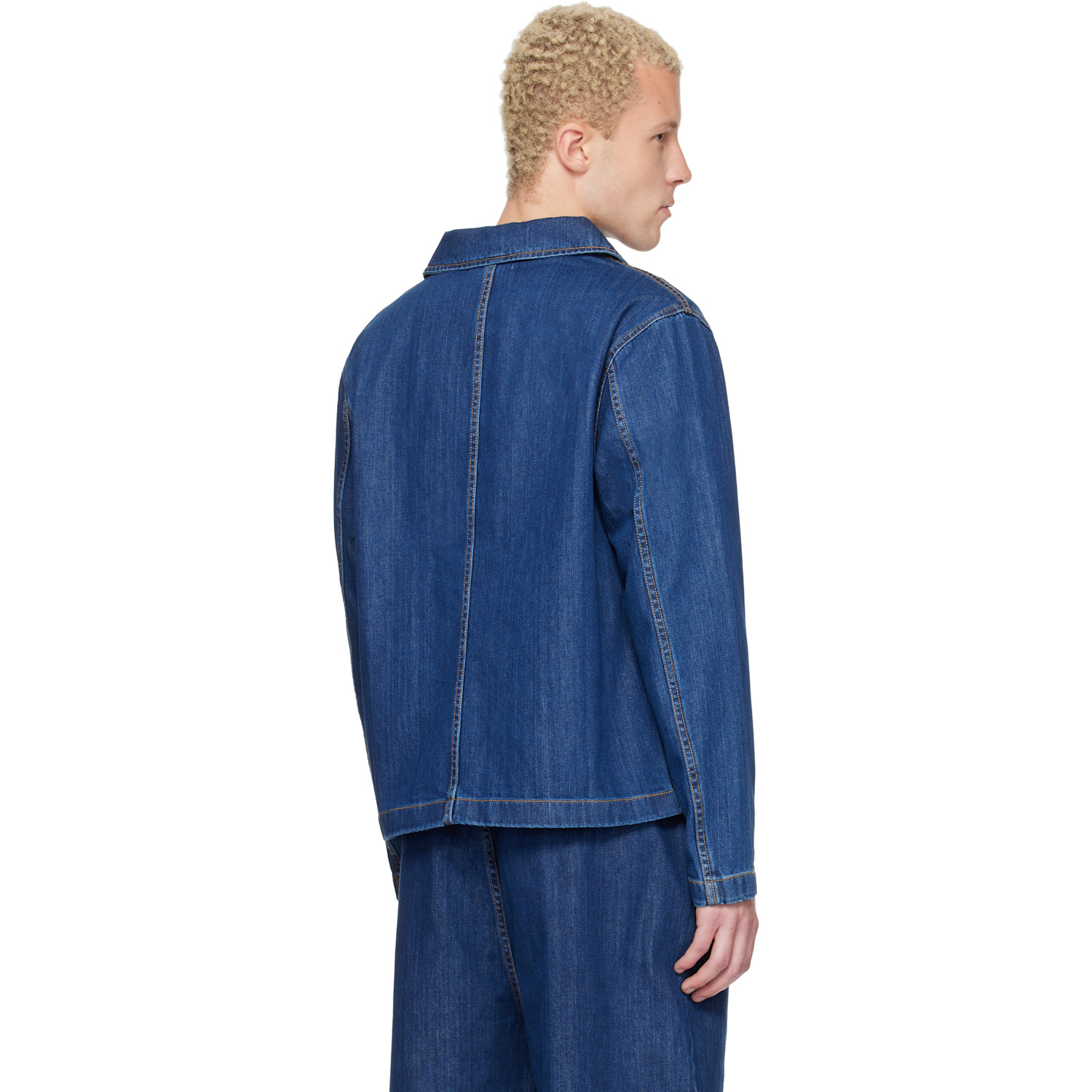  Merz B. Schwanen Blue Cropped Worker's Denim Jacket 