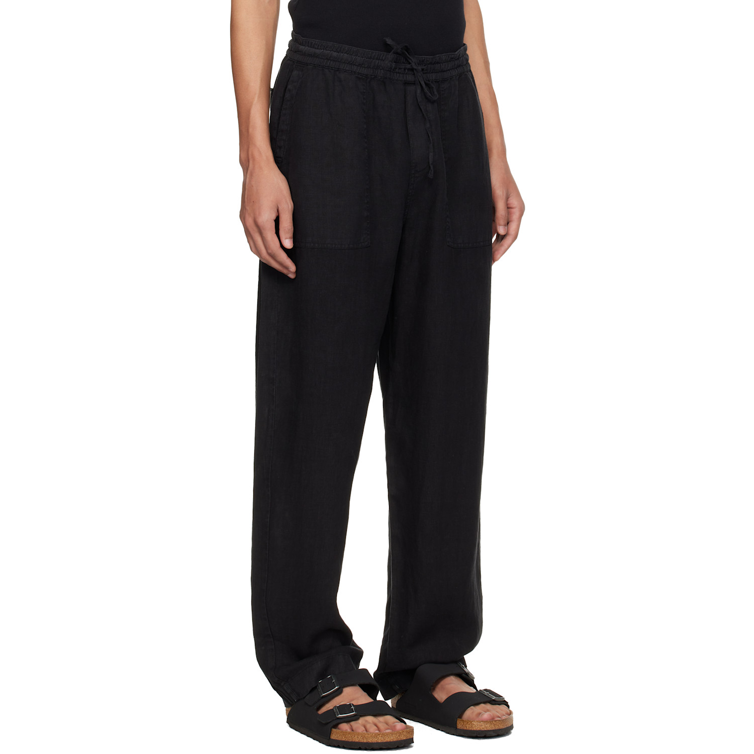  Merz B. Schwanen Black Drawstring Worker's Linen Trousers 